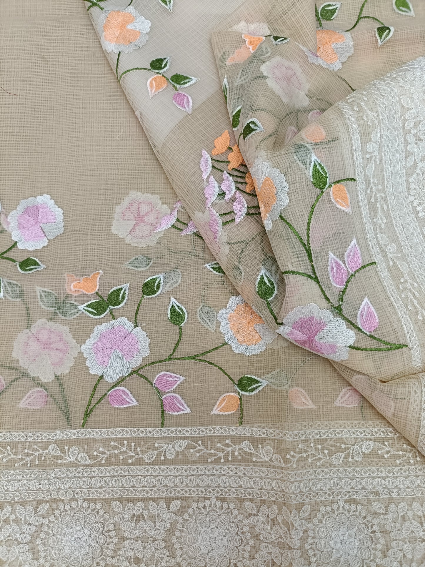 वसंती - Floral Garden Embroidery Kota Doria Saree