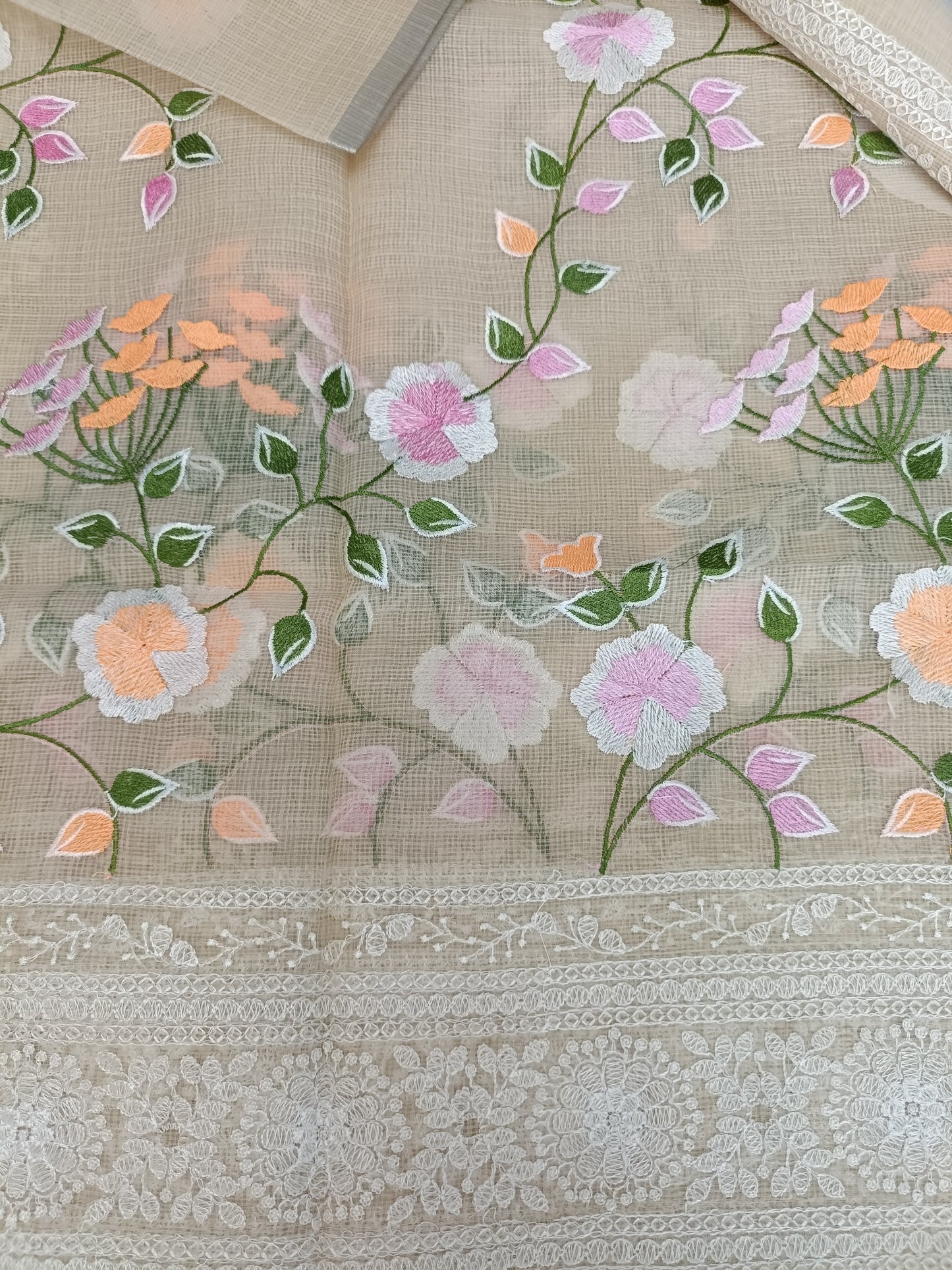 वसंती - Floral Garden Embroidery Kota Doria Saree