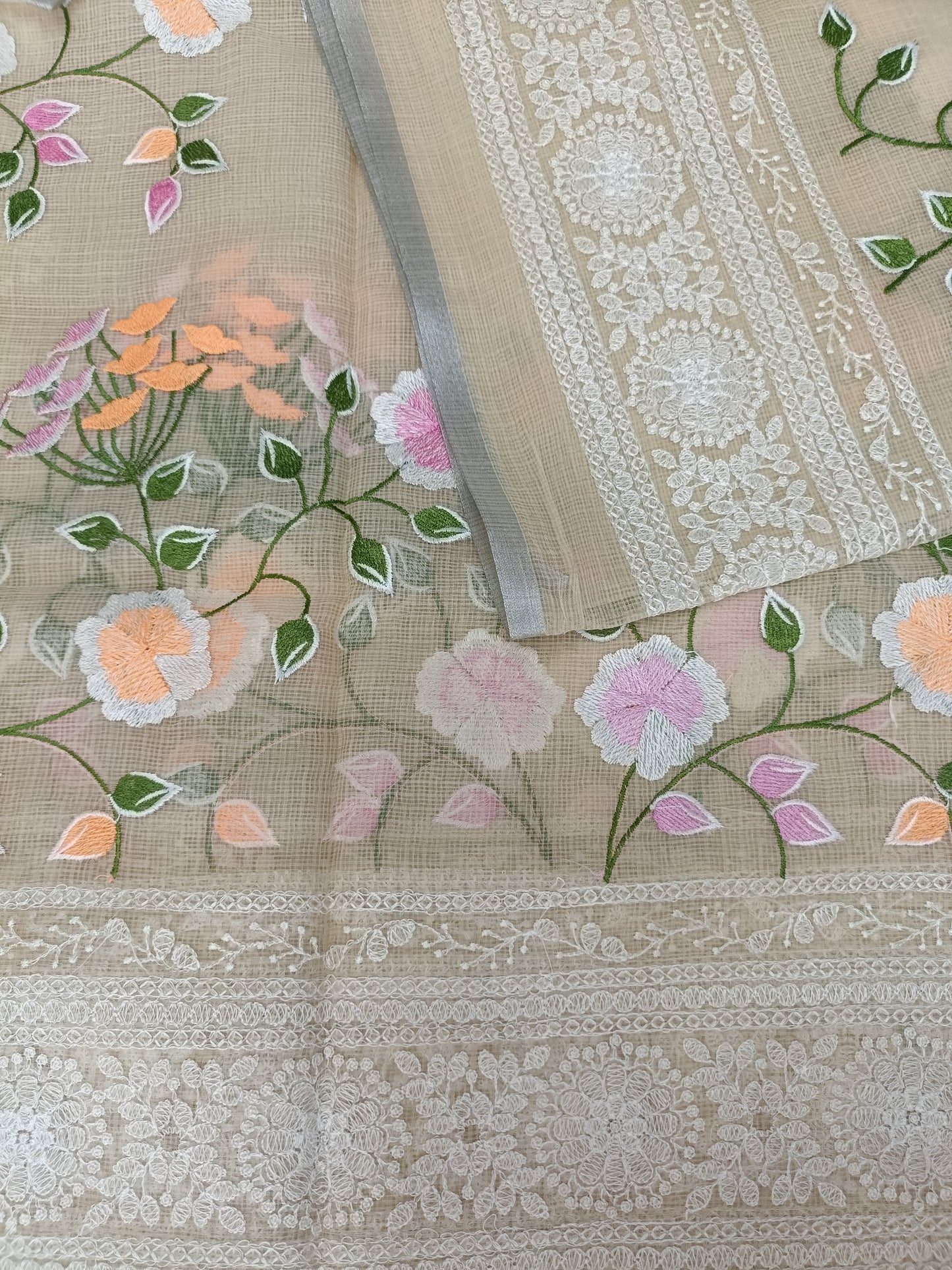 वसंती - Floral Garden Embroidery Kota Doria Saree