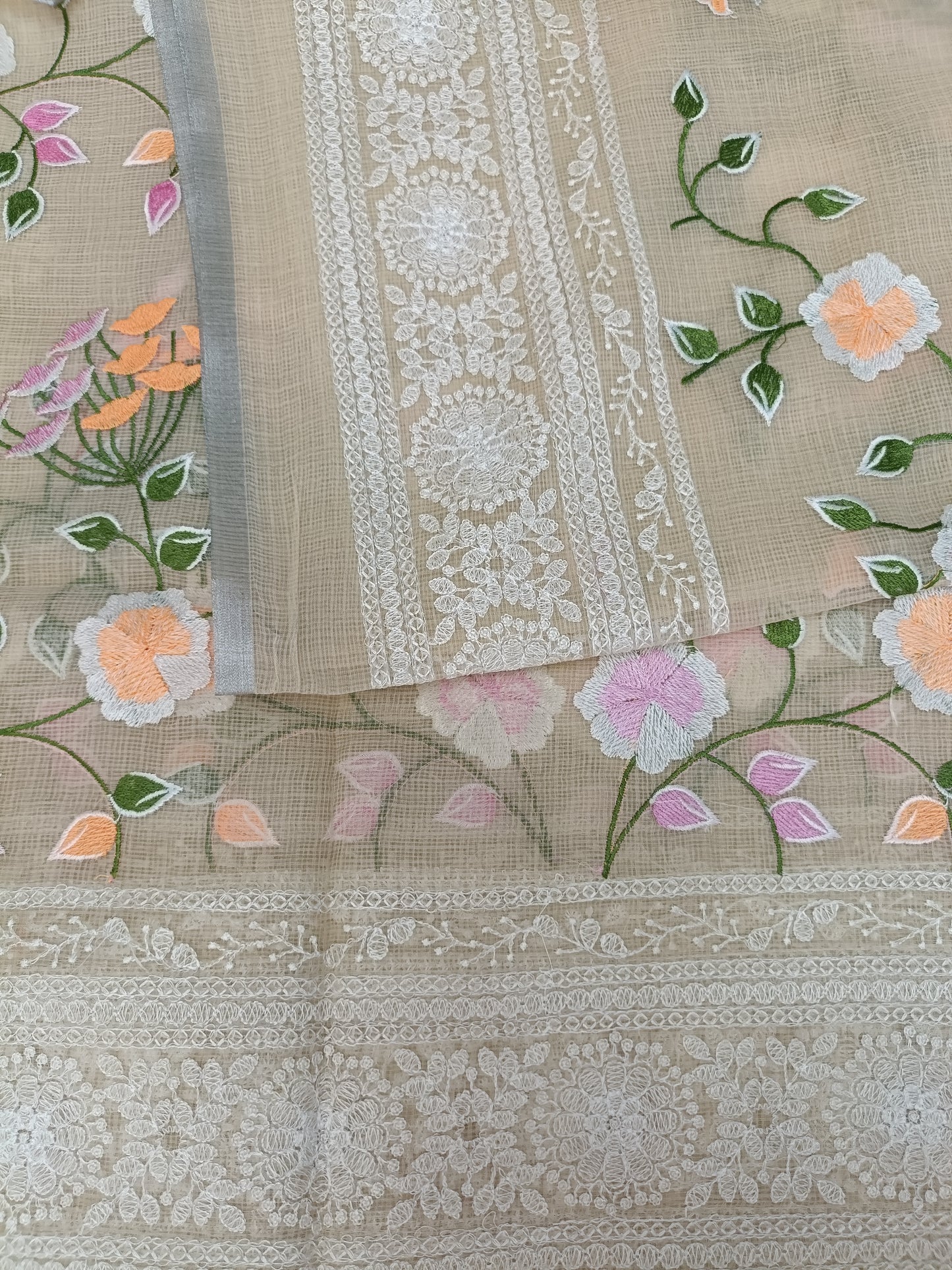 वसंती - Floral Garden Embroidery Kota Doria Saree