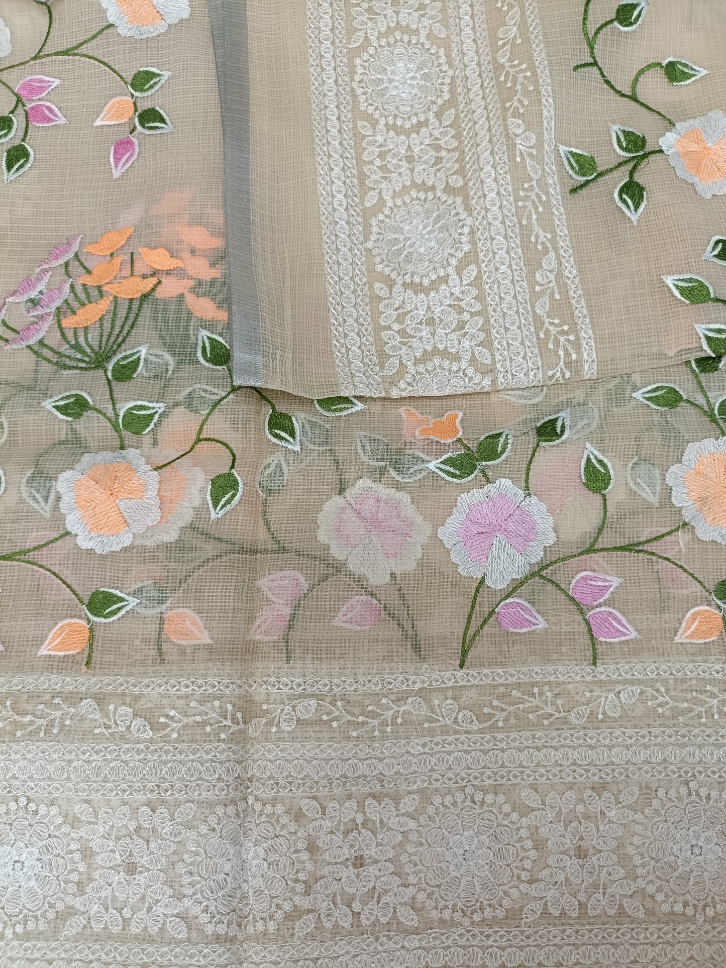 वसंती - Floral Garden Embroidery Kota Doria Saree