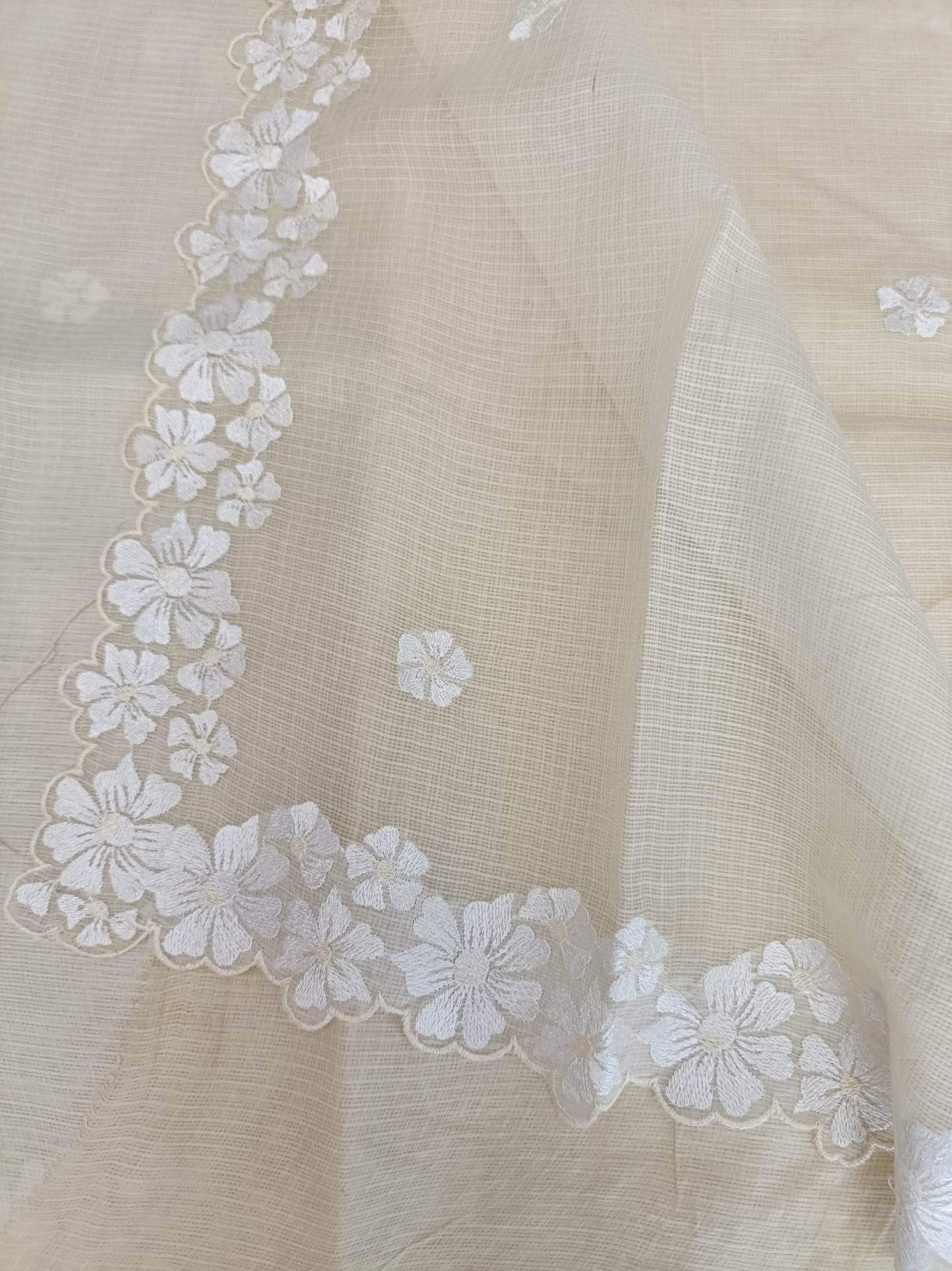 कुसुमिता - Pure Cotton Saree with Self thread Embroidery & Cutwork