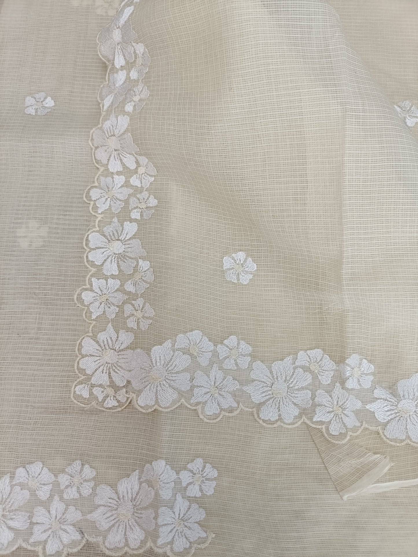 कुसुमिता - Pure Cotton Saree with Self thread Embroidery & Cutwork