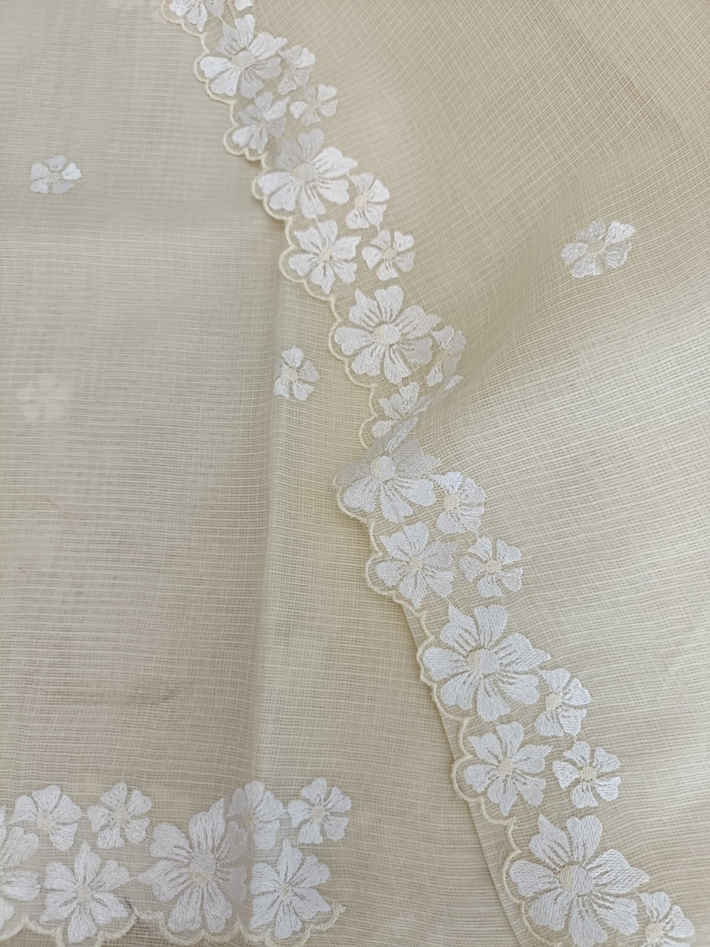 कुसुमिता - Pure Cotton Saree with Self thread Embroidery & Cutwork