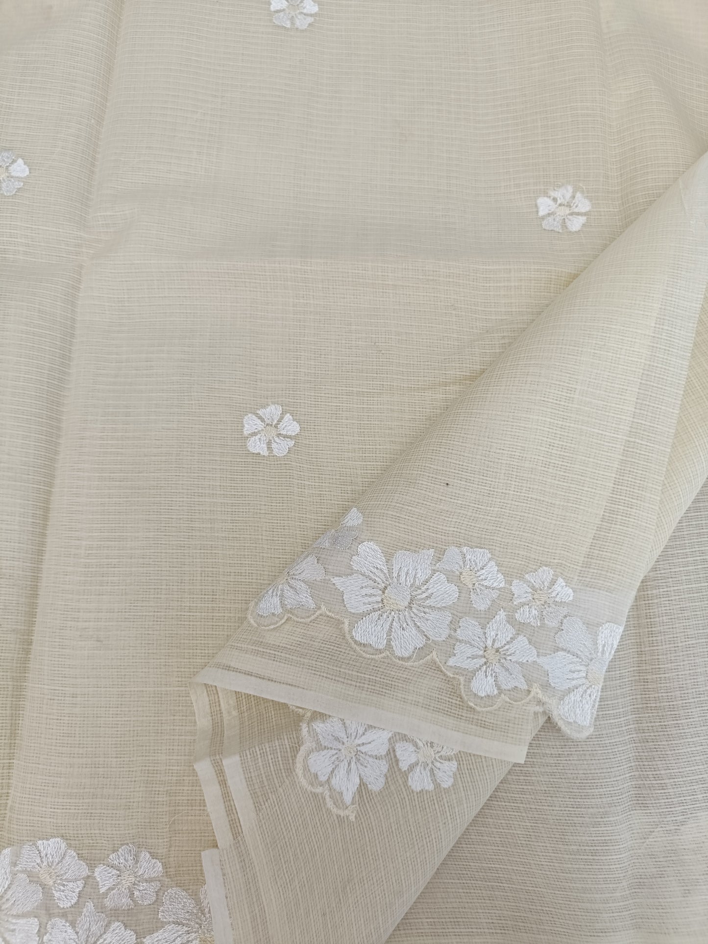 कुसुमिता - Pure Cotton Saree with Self thread Embroidery & Cutwork
