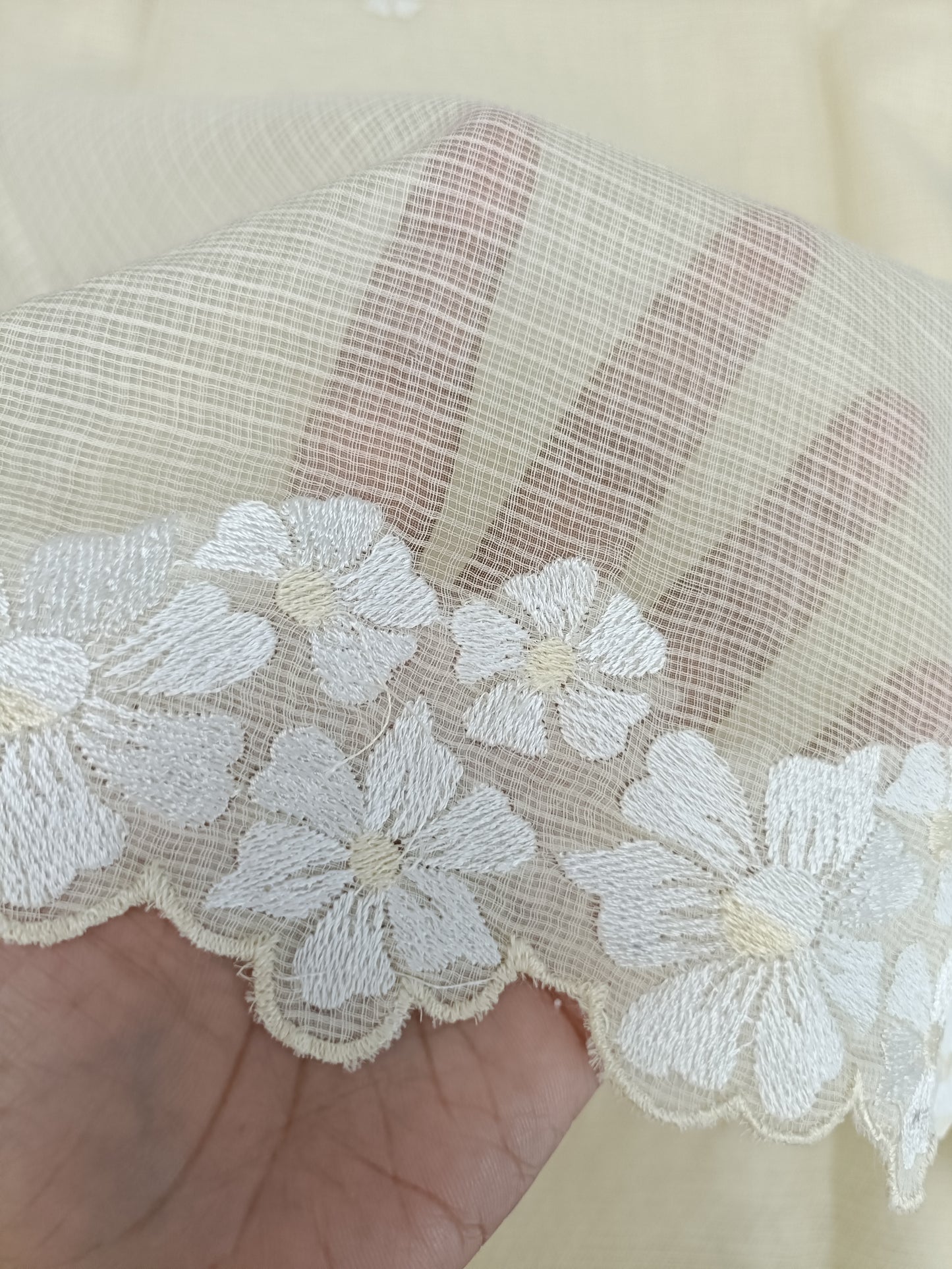 कुसुमिता - Pure Cotton Saree with Self thread Embroidery & Cutwork