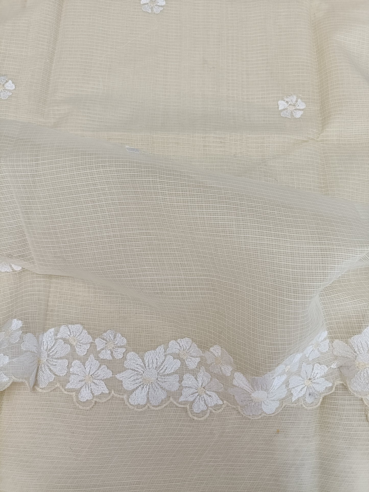 कुसुमिता - Pure Cotton Saree with Self thread Embroidery & Cutwork