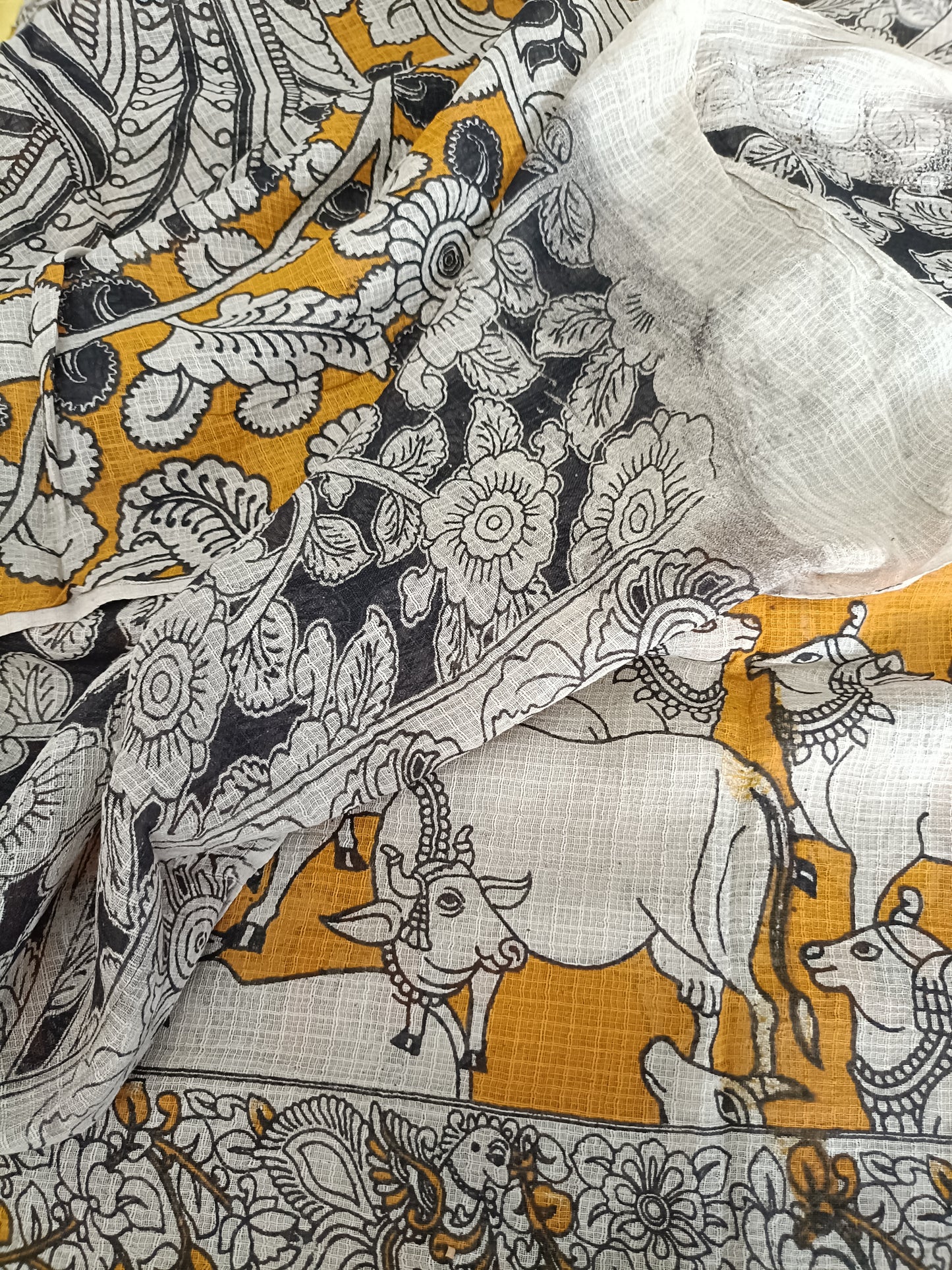 रुक्मिणी - Pure Kota Handloom Cotton Handcrafted Kalamkari Sareel