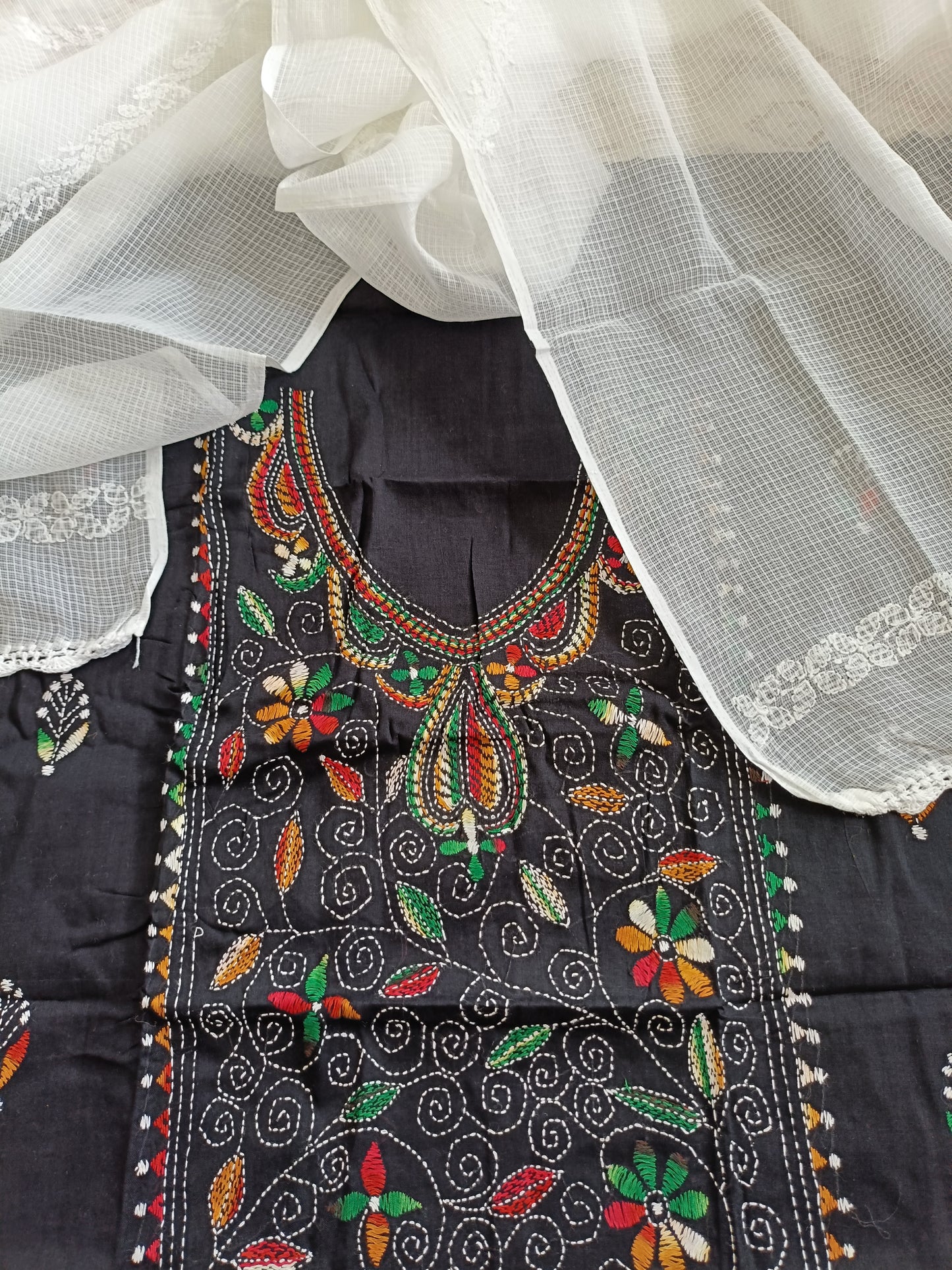 आहना - Kantha Cotton Kurta with Chikankari Kota Dupatta