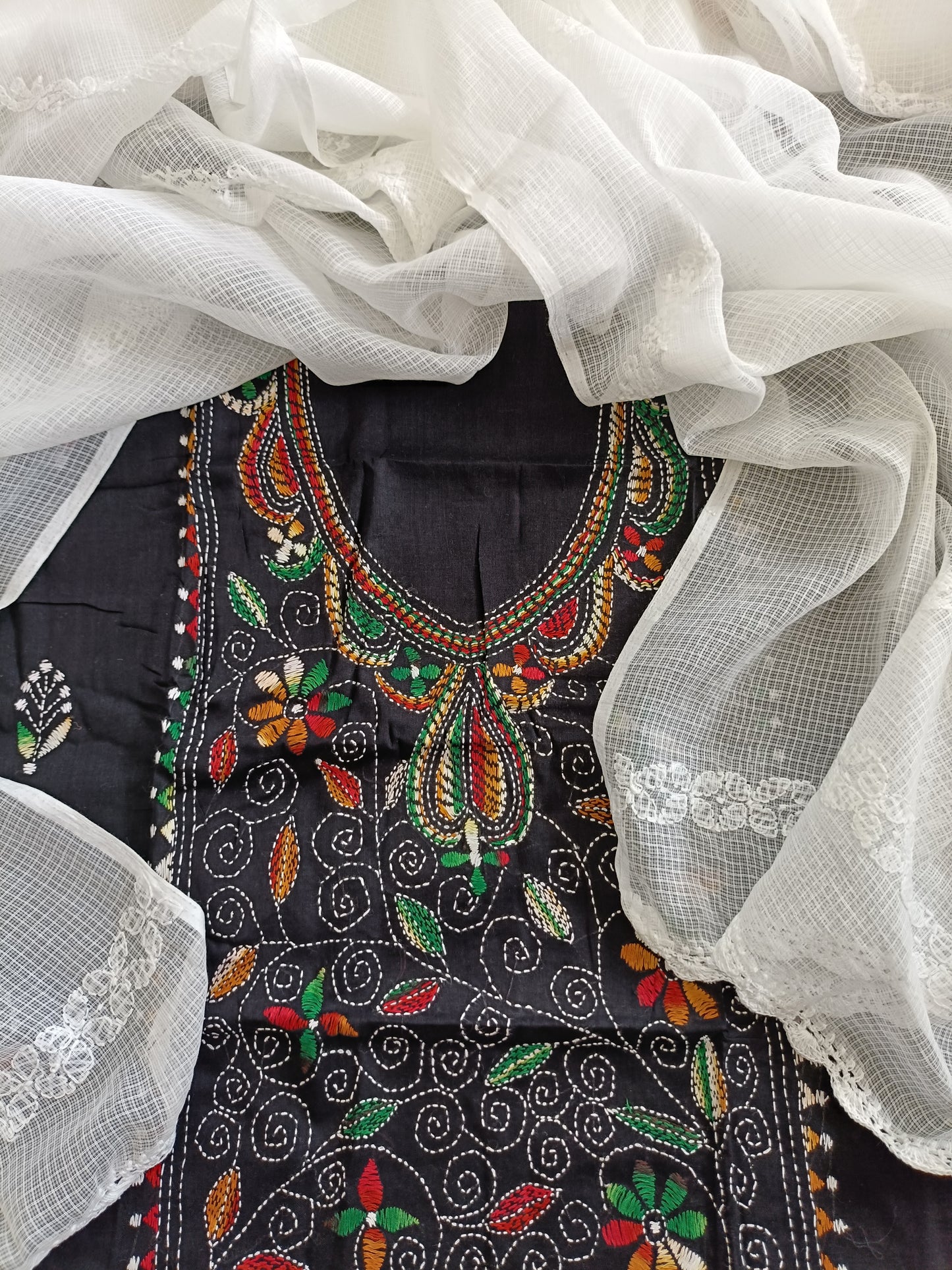 आहना - Kantha Cotton Kurta with Chikankari Kota Dupatta
