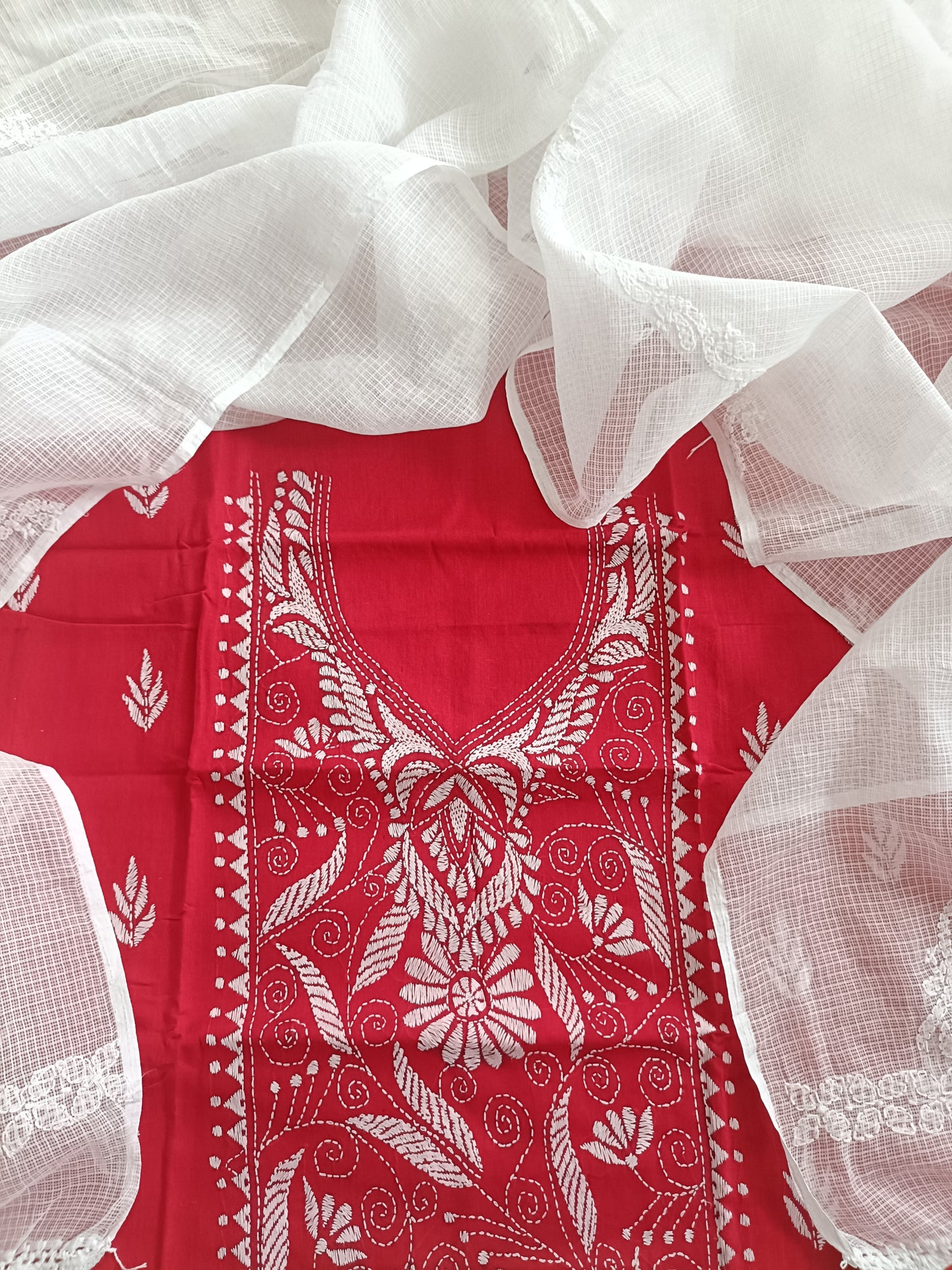 मीरा - Kantha Cotton Kurta with Chikankari Kota Dupatta