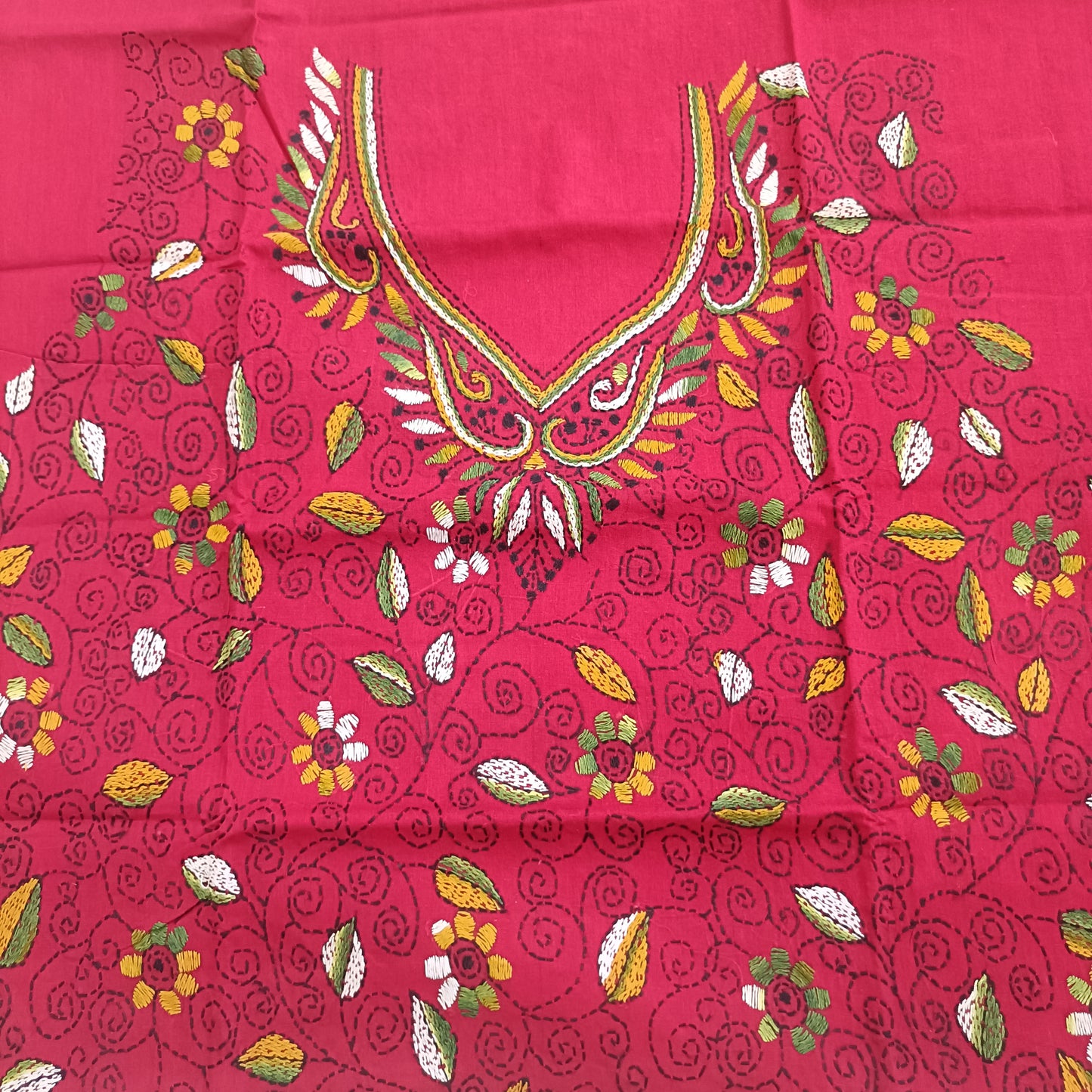 चार्वी - Kantha Cotton Kurta with Chikankari Kota Dupatta