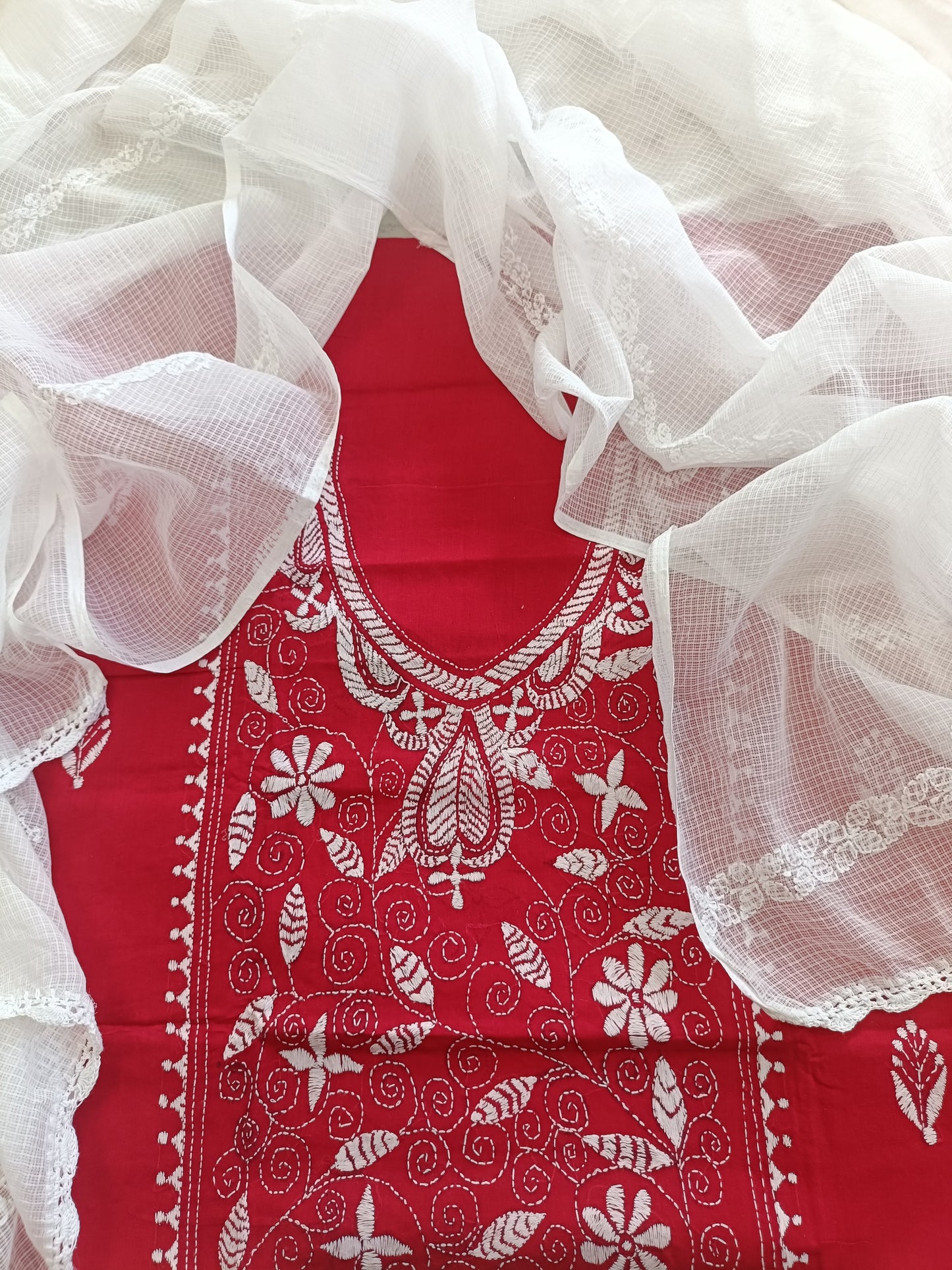 काव्या - Kantha Cotton Kurta with Chikankari Kota Dupatta
