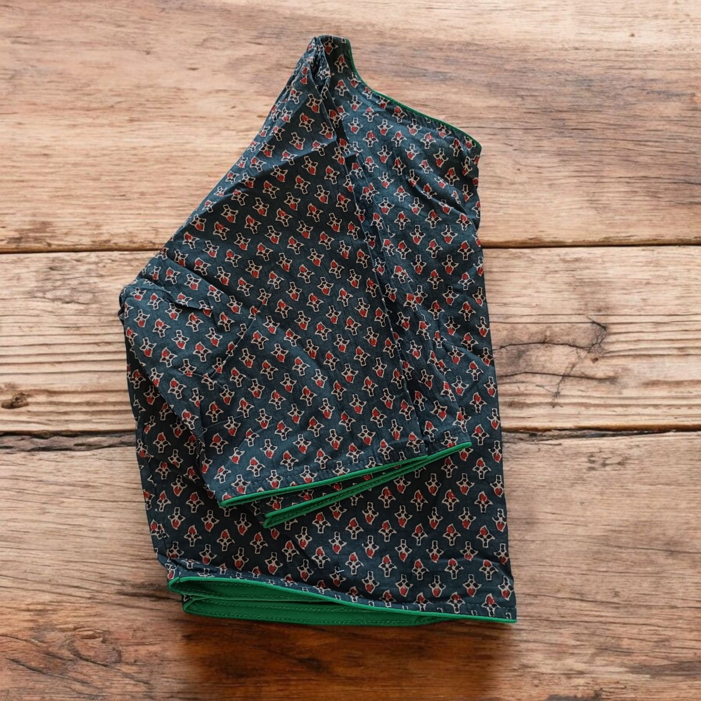 रूपमंजरी - Stitched Cotton Bagru Printed Blouse - Stitched Blouse | Tags: Bagru Glass Sleeves