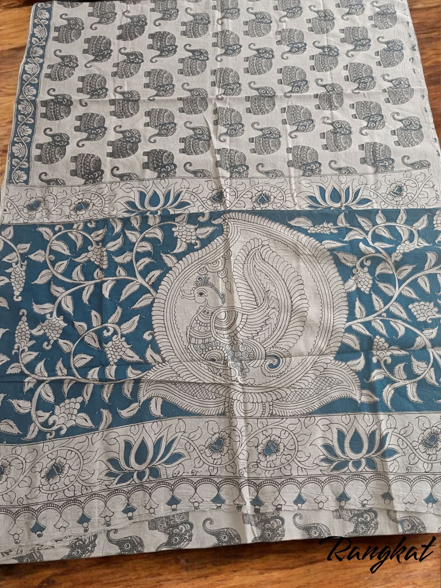 वीणासखि मयूर - Handmade Kalamkari Mul Cotton Sarees - Saree | Tags: Kalamkari Mul Cotton