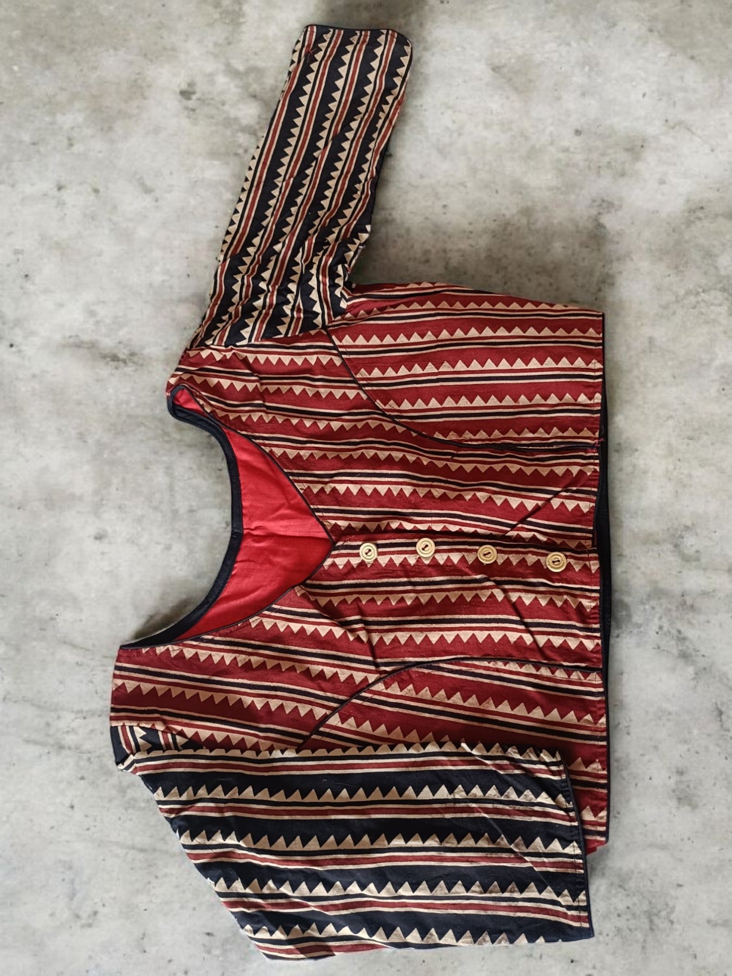 संध्यालता - Ajrakh Printed Stitched Blouse - Stitched Blouse | Tags: Ajrakh 3/4 Sleeves