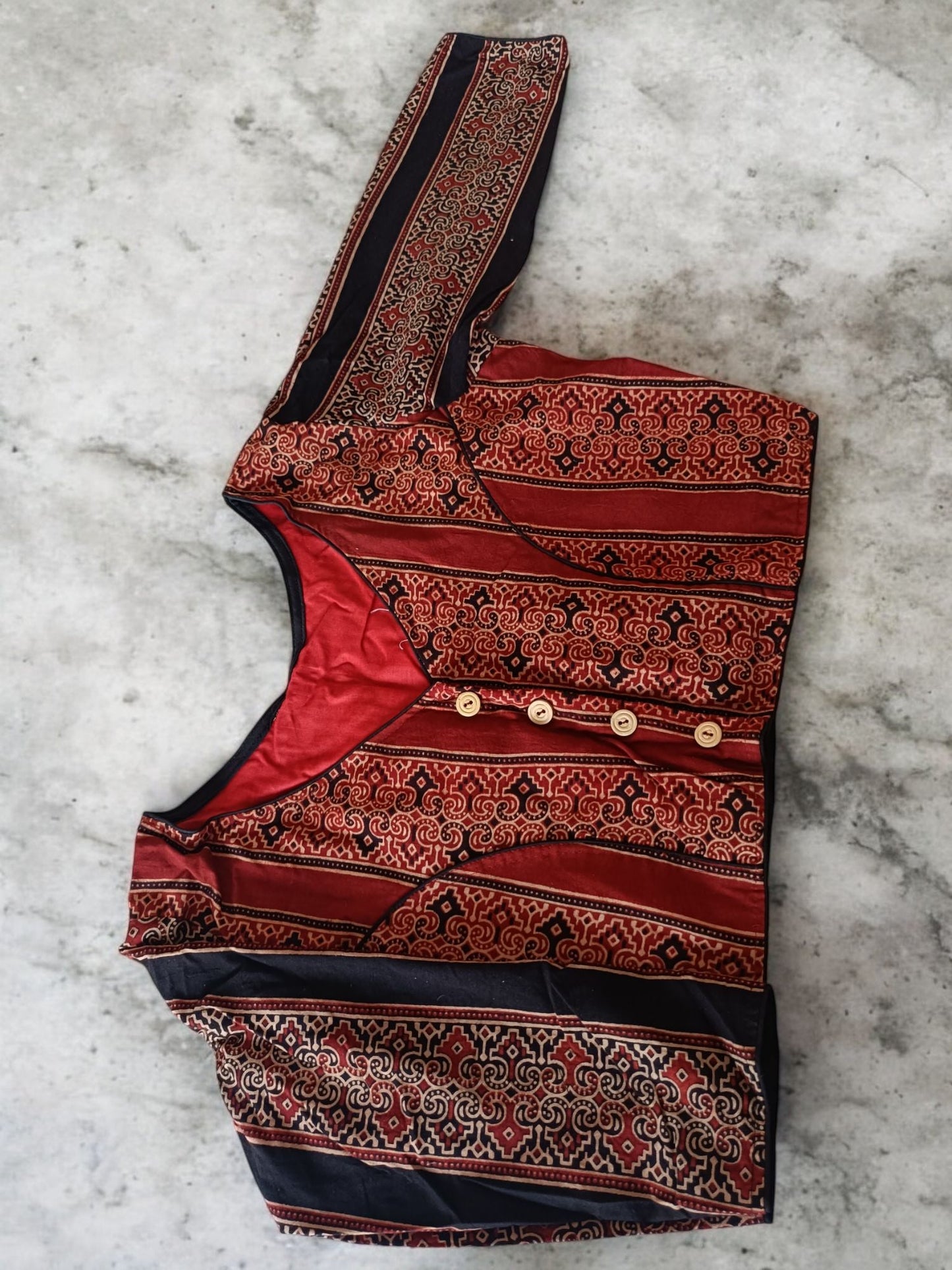 शोभिता - Ajrakh Printed Stitched Blouse - Stitched Blouse | Tags: Ajrakh 3/4 Sleeves