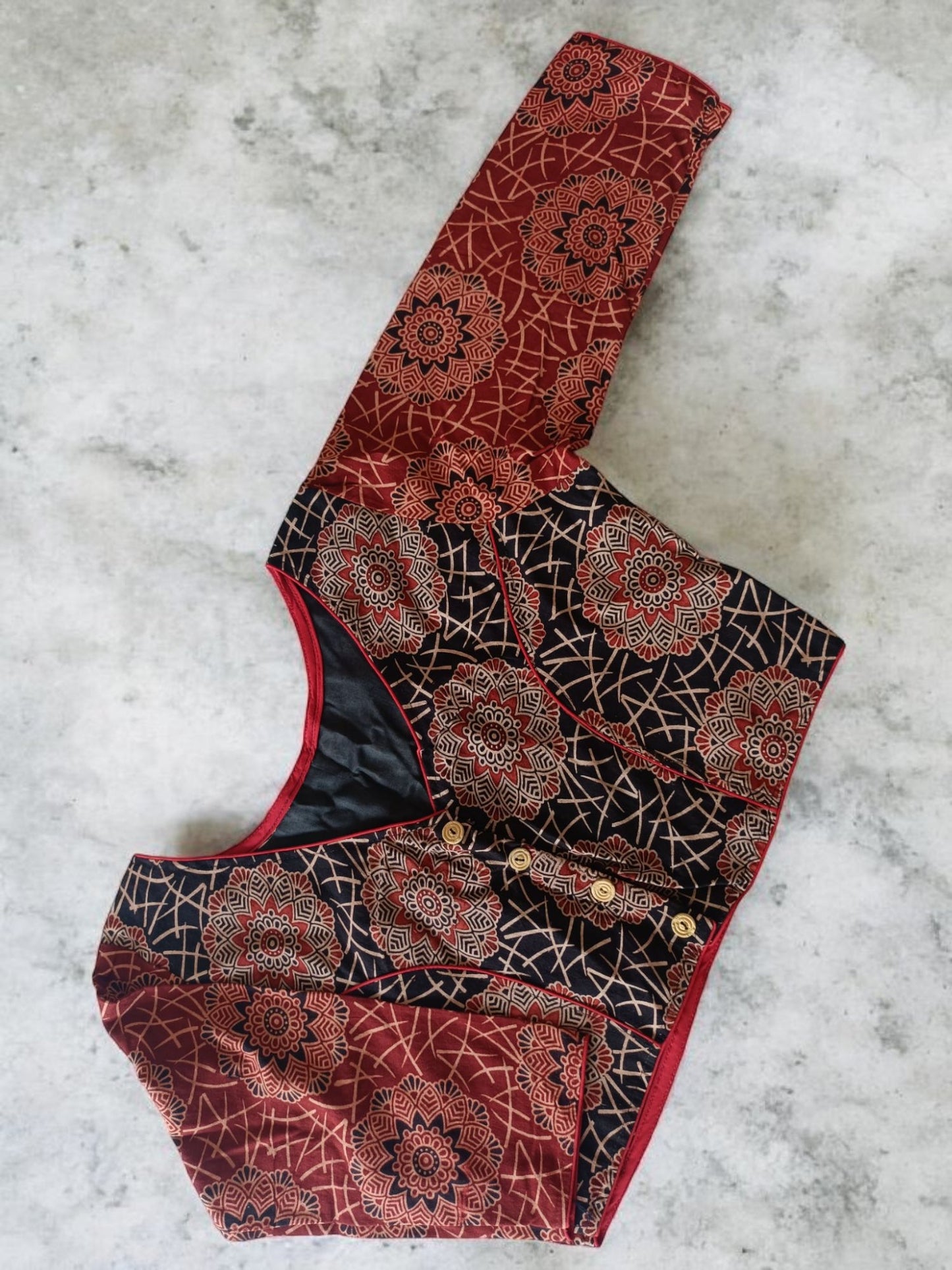 मयूरी - Ajrakh Printed Stitched Blouse - Stitched Blouse | Tags: Ajrakh 3/4 Sleeves