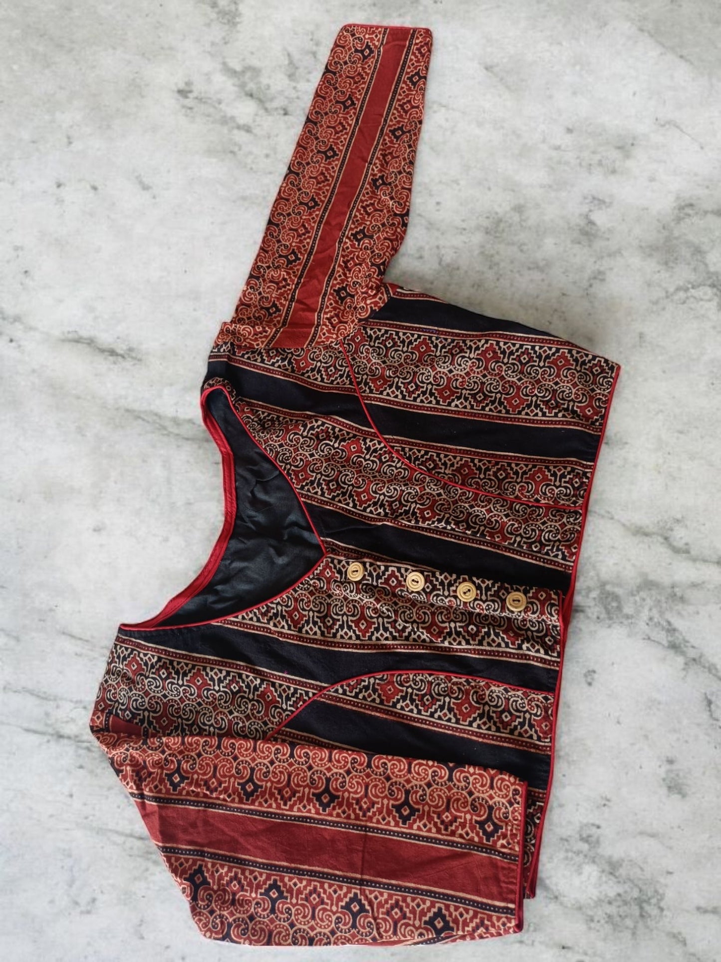 चंद्रलेखा - Ajrakh Printed Stitched Blouse - Stitched Blouse | Tags: Ajrakh 3/4 Sleeves