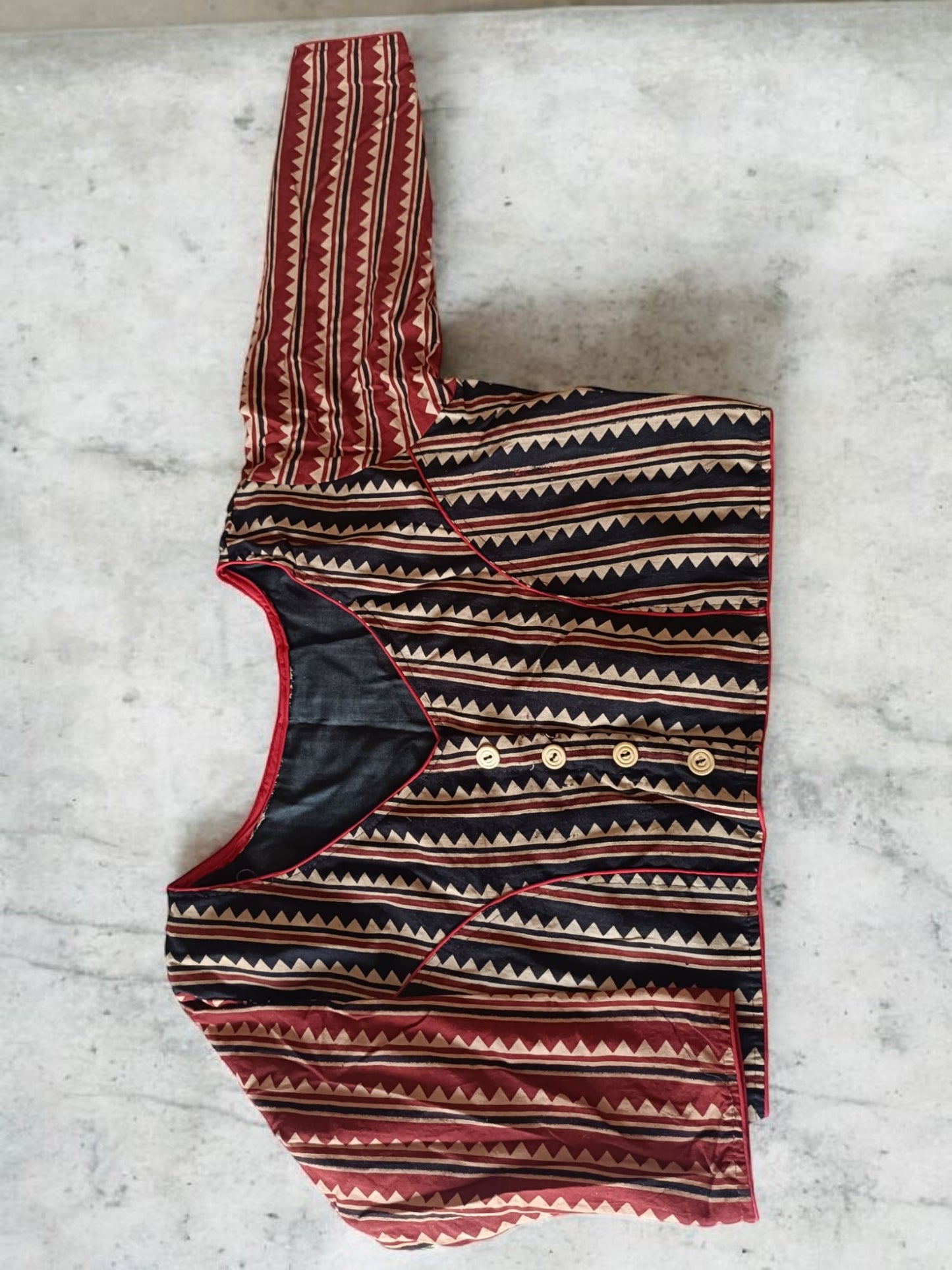 गुलबहार - Ajrakh Printed Stitched Blouse - Stitched Blouse | Tags: Ajrakh 3/4 Sleeves