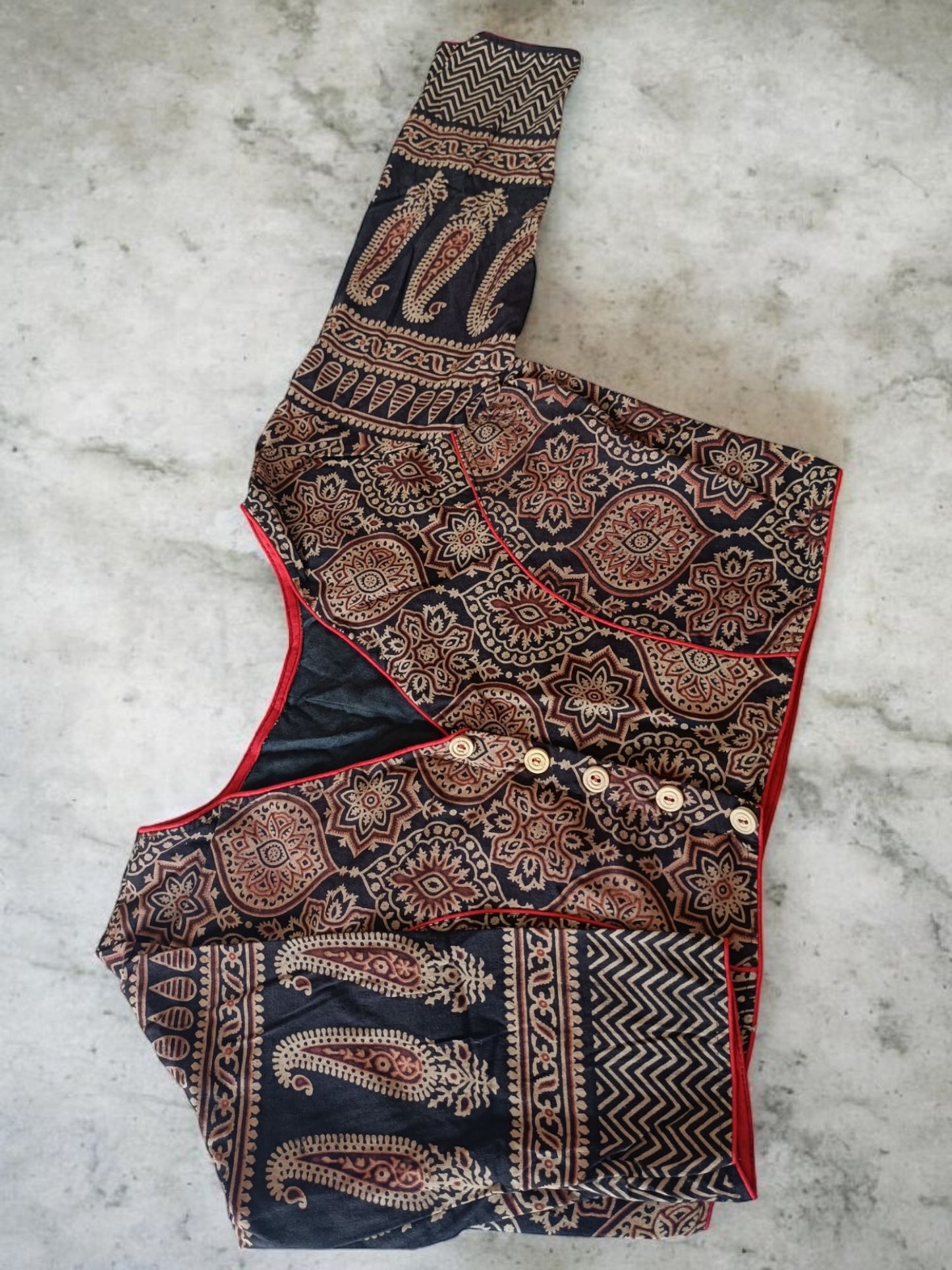 वर्णिका - Ajrakh Printed Stitched Blouse - Stitched Blouse | Tags: Ajrakh 3/4 Sleeves