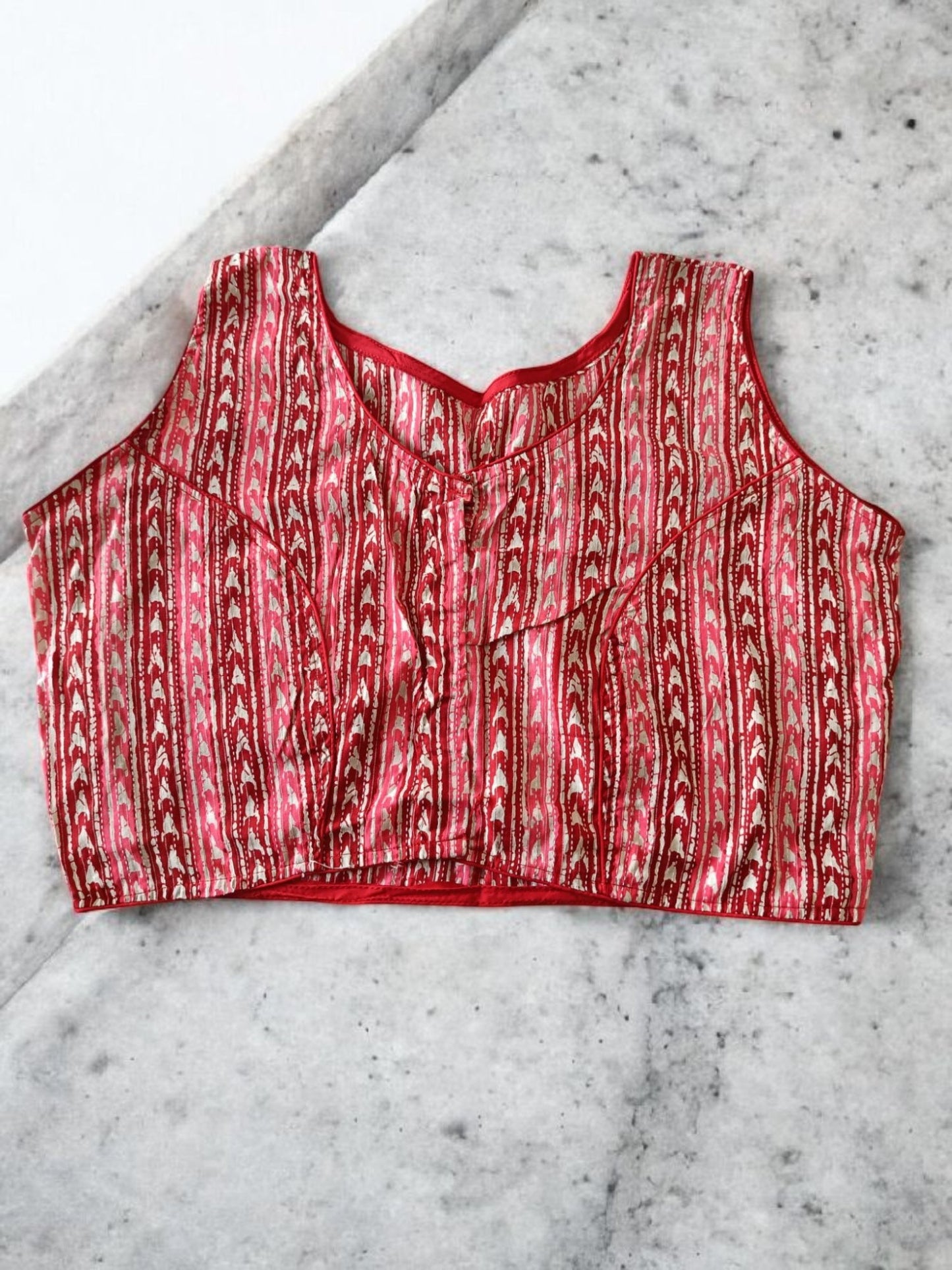 मालविका - Stitched Cotton Bagru Printed Sleeveless - Stitched Blouse | Tags: Bagru Cotton Sleeveless
