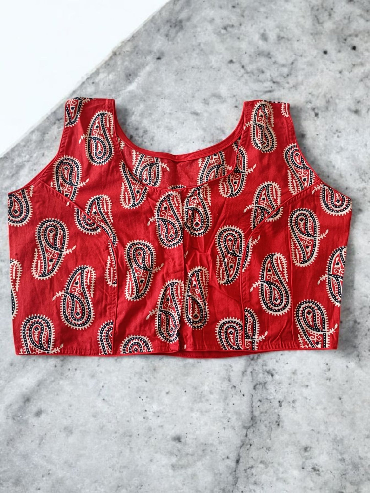 मेघमालिका - Stitched Cotton Bagru Printed Sleeveless - Stitched Blouse | Tags: Bagru Cotton Sleeveless