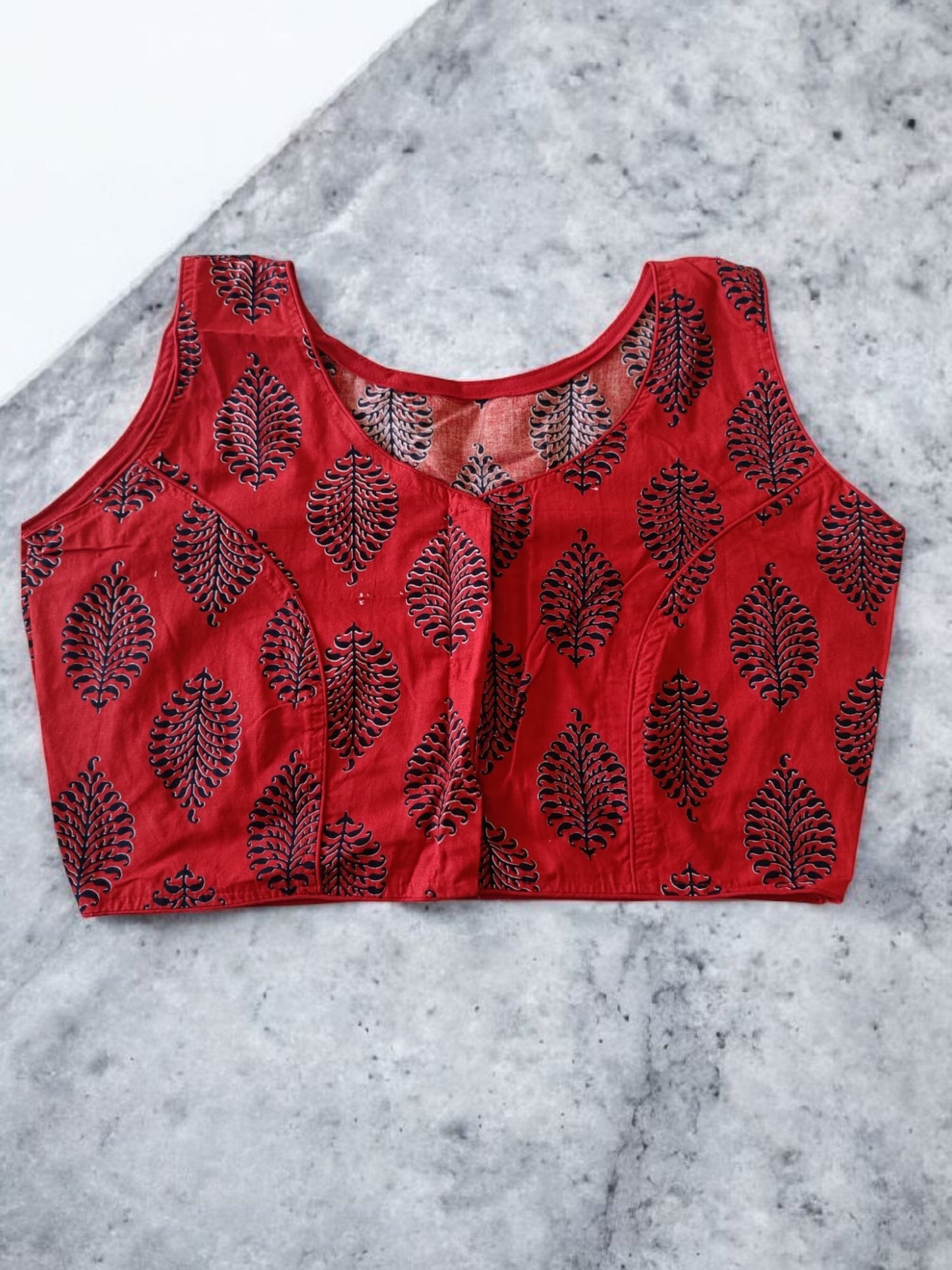रसविलासिनी - Stitched Cotton Bagru Printed Sleeveless - Stitched Blouse | Tags: Bagru Cotton Sleeveless
