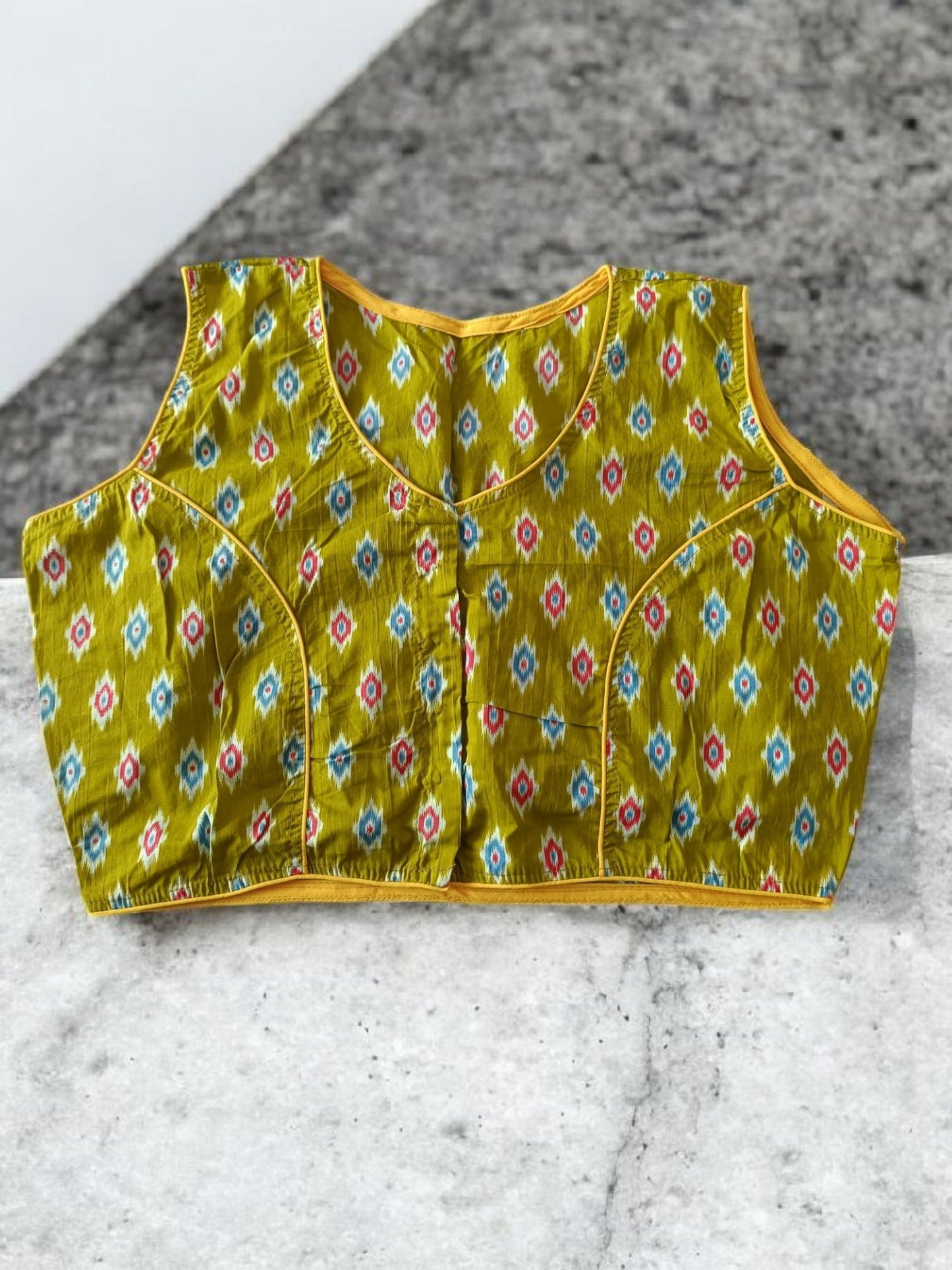 ध्वनिश्री - Stitched Cotton Bagru Printed Sleeveless - Stitched Blouse | Tags: Bagru Cotton Sleeveless