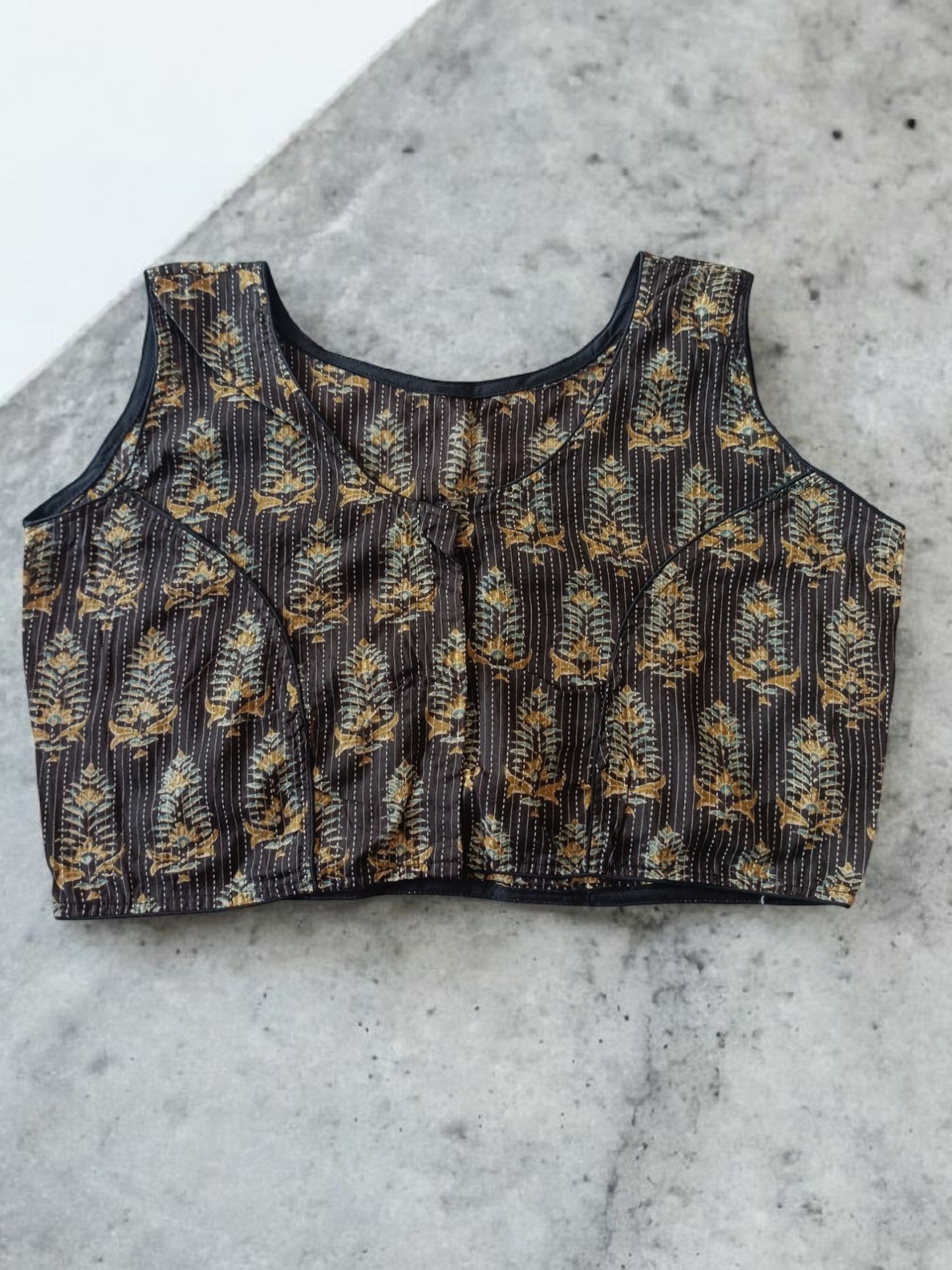 कलावती - Stitched Cotton Bagru Printed Sleeveless - Stitched Blouse | Tags: Bagru Cotton Sleeveless