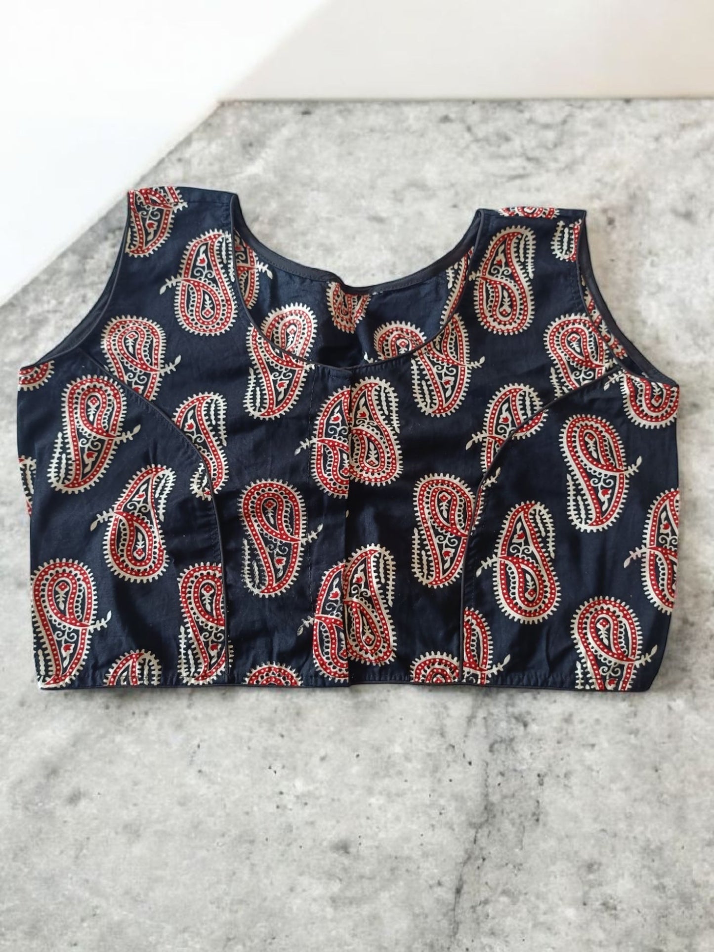कवितारूपा - Stitched Cotton Bagru Printed Sleeveless - Stitched Blouse | Tags: Bagru Cotton Sleeveless