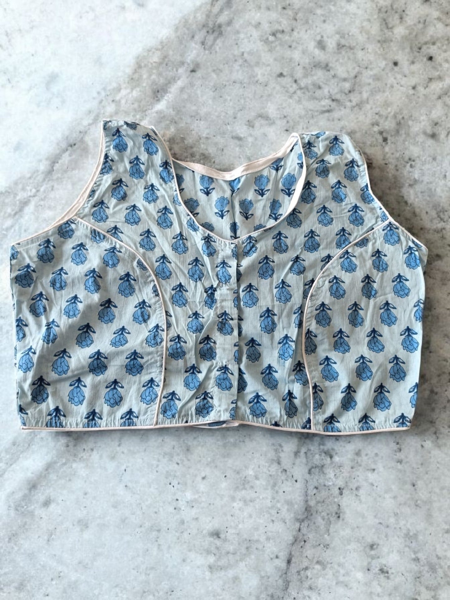 चित्रलेखा - Stitched Cotton Bagru Printed Sleeveless - Stitched Blouse | Tags: Bagru Cotton Sleeveless