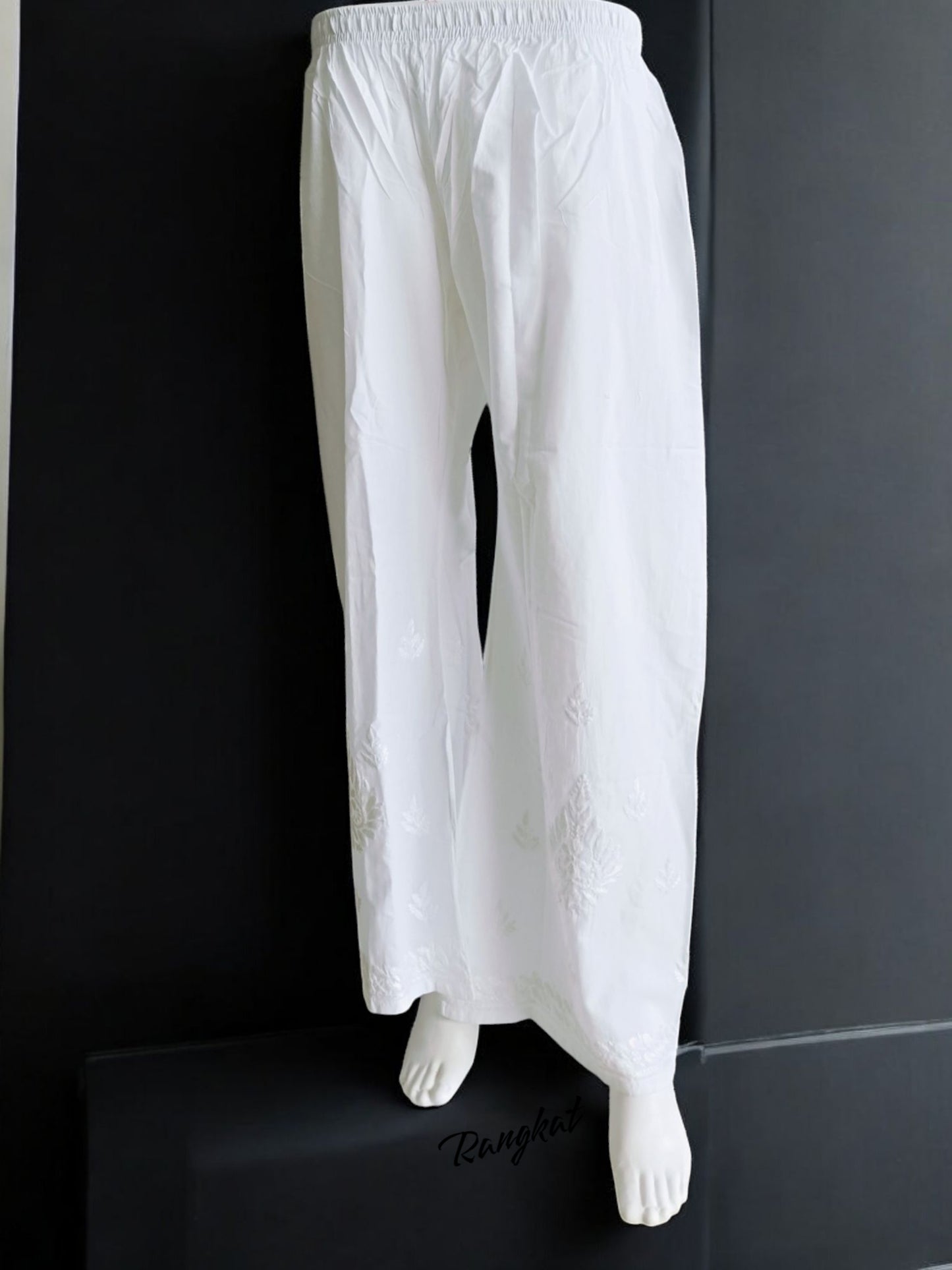 कांतिरेखा - Dyeable Chikankari Cotton Plazzo - Pants | Tags: Chikankari Cotton Bottom