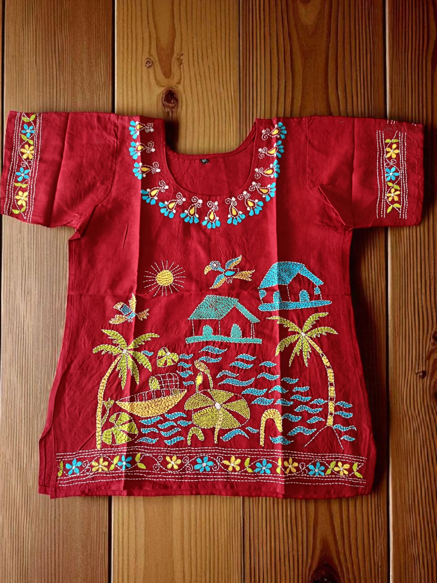 रक्तिमा | 38" Size - Pure Cotton Kantha Stitch Women's Top