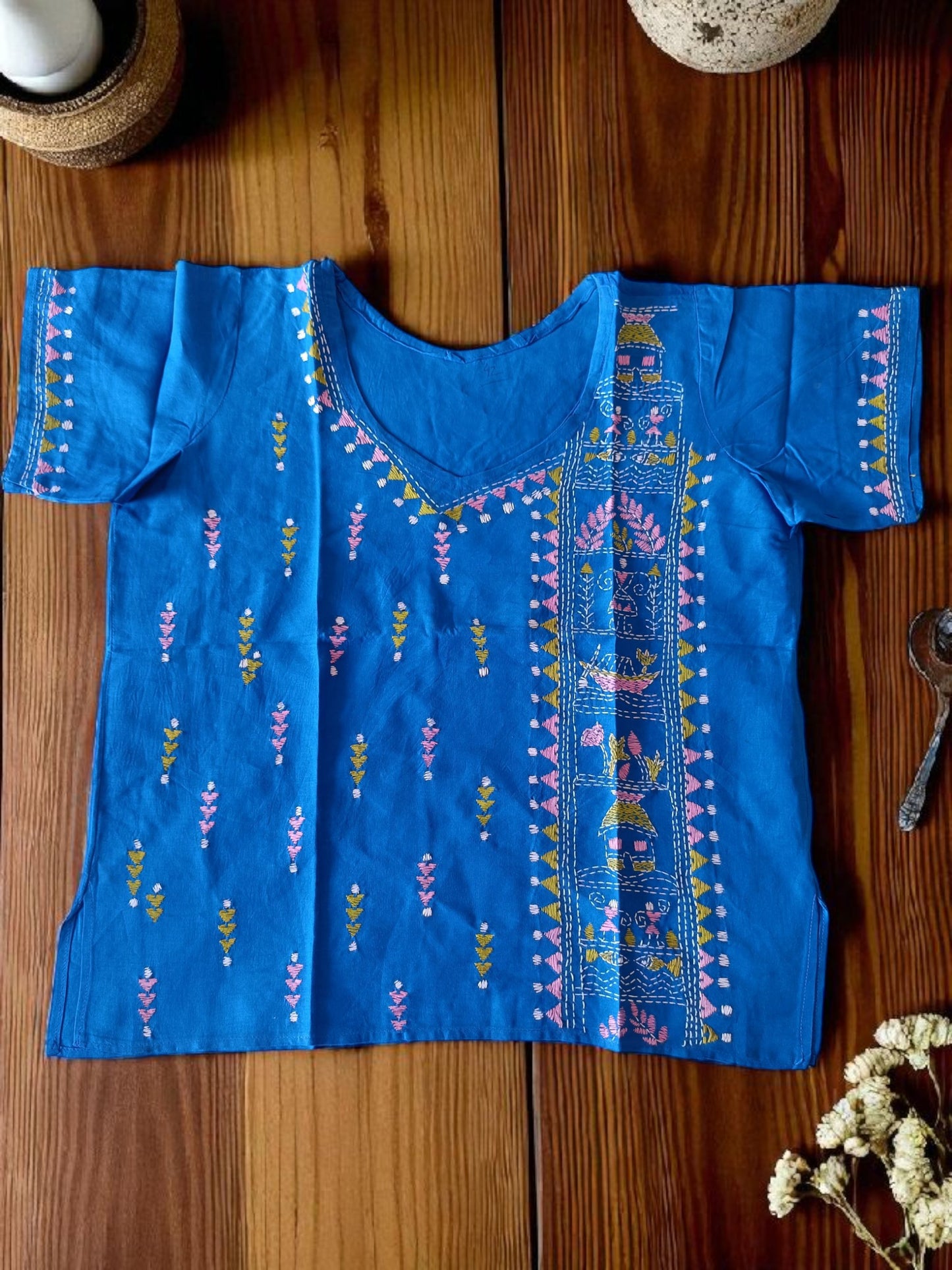 नीलिमा | 42" Size - Pure Cotton Kantha Stitch Women's Top