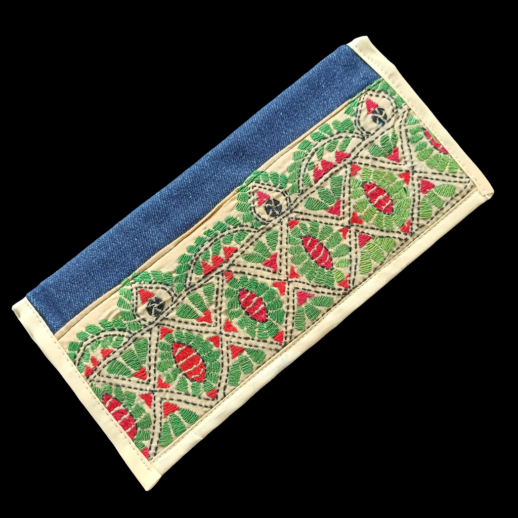 कांचनवेला - Pure Denim Kantha Stitch Wallet