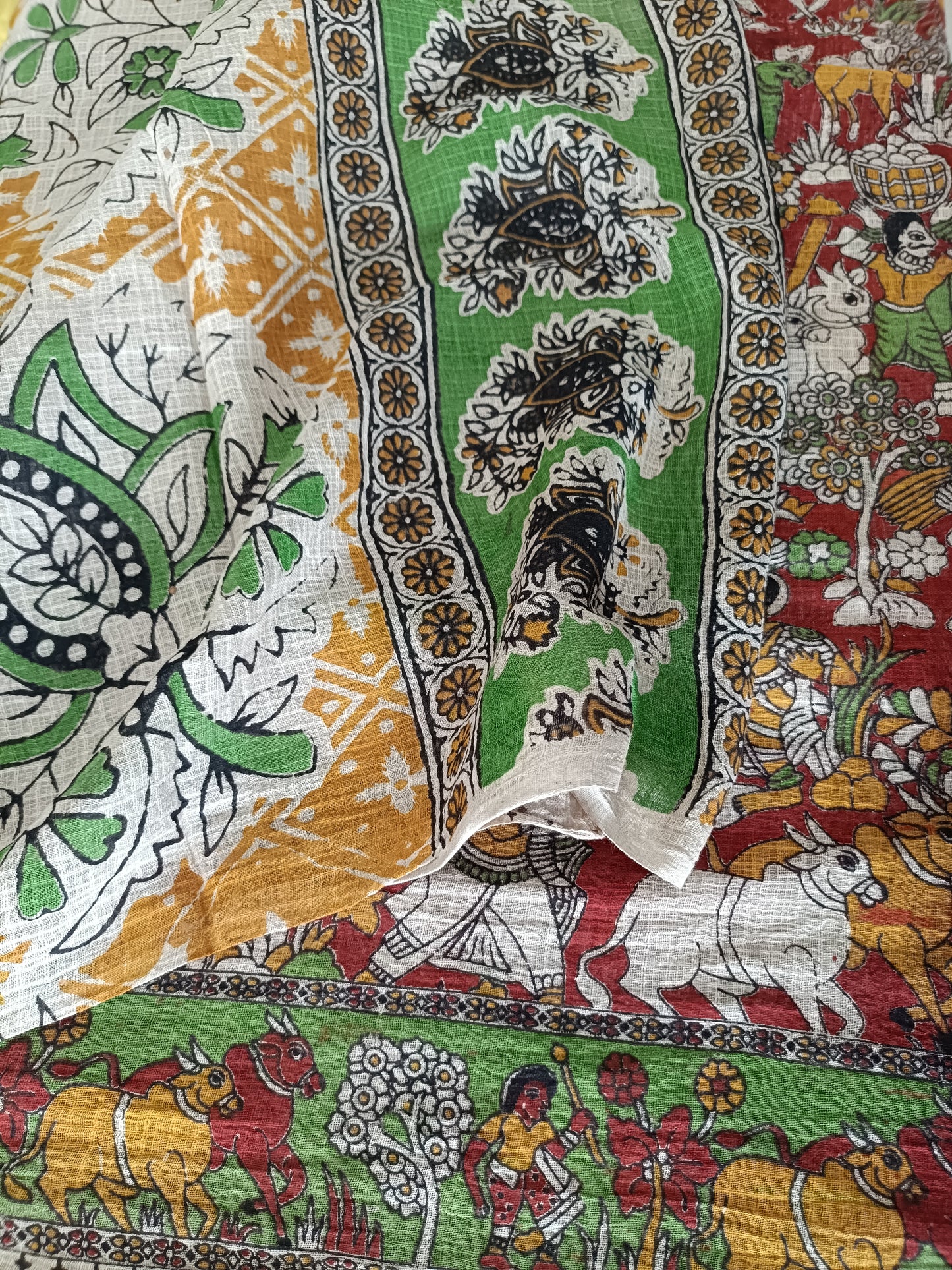 तुलसी - Pure Kota Handloom Cotton Handcrafted Kalamkari Saree