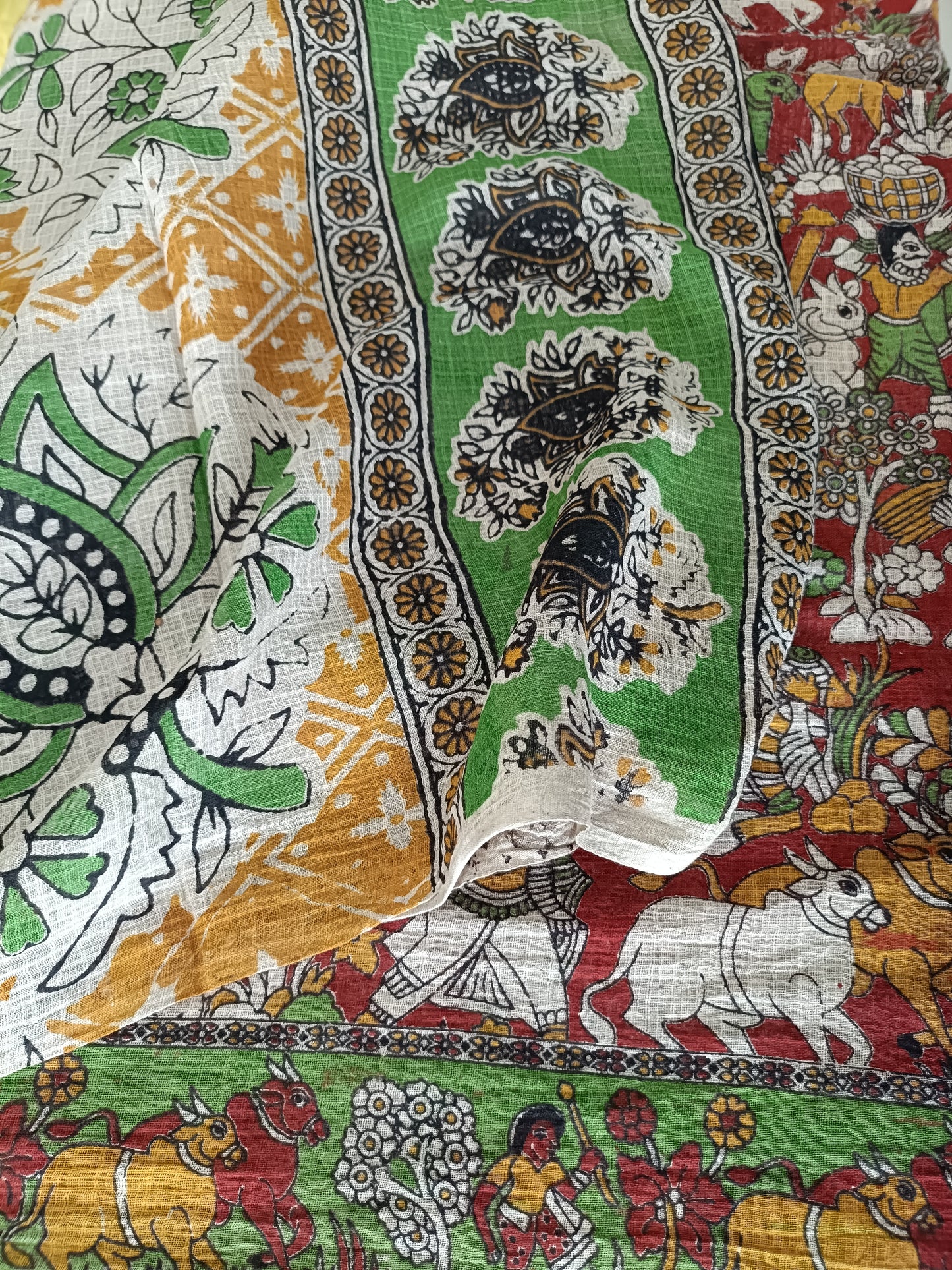 तुलसी - Pure Kota Handloom Cotton Handcrafted Kalamkari Saree