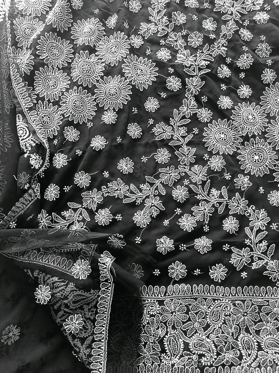 Chikankari embroidery on pure cotton saree in soft pastel shades