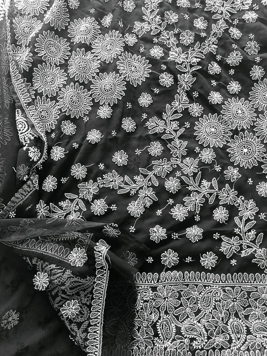 Chikankari embroidery on pure cotton saree in soft pastel shades