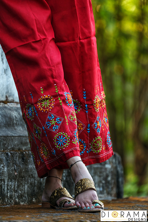 Cotton palazzos and straight pants – hand-stitched comfort wear with artisanal detail