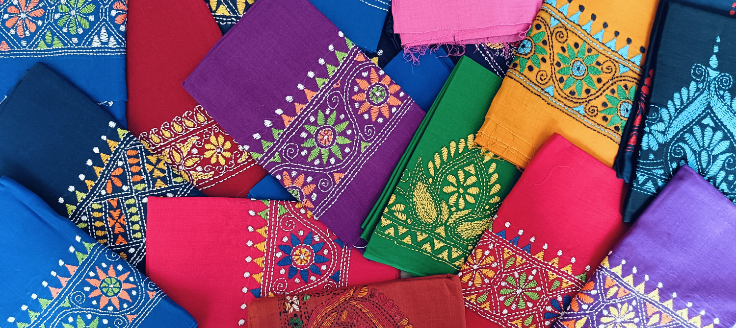 Kantha Stitch Cotton Blouse Piece Fabric