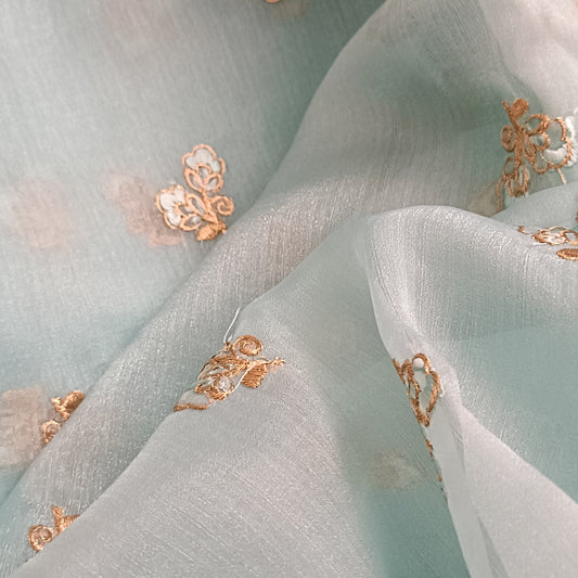 झिलमिलाता नील गगन  - Organza Silk Embroidered Fabric