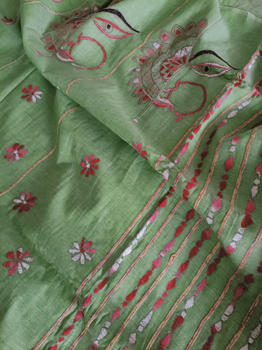 शक्तिस्वरूपा दुर्गा - Handmade Kantha Stitch Khesh Cotton Saree - Saree | Tags: Kantha Khesh Cotton