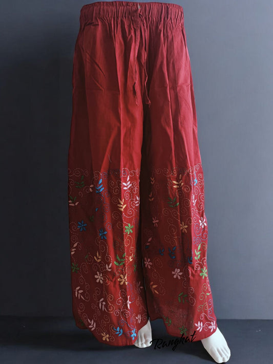 Pure Cotton Trendy Plazzos for Effortless Style with Kantha Stitch