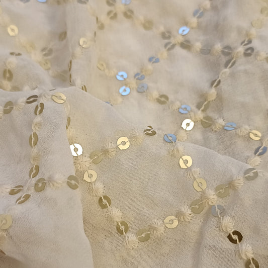 स्वर्ण आभा - Zari Embroidery - Premium Georgette Super Sequins Embroidery Fabric - Fabric | Tags: Silk