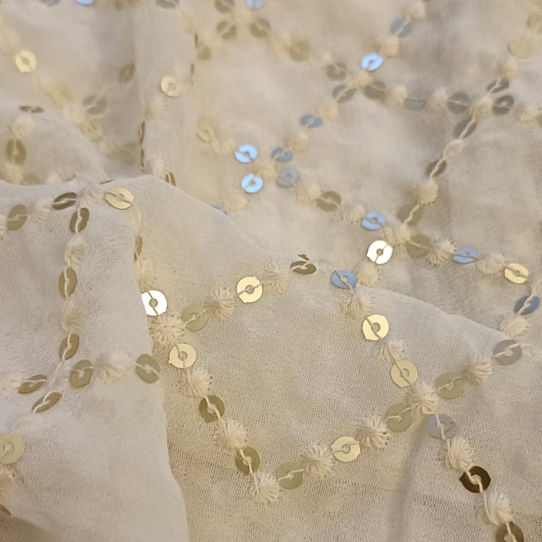 à¤¸à¥à¤µà¤°à¥à¤£ à¤†à¤­à¤¾ - Zari Embroidery - Premium Georgette Super Sequins Embroidery Fabric - Fabric | Tags: Silk