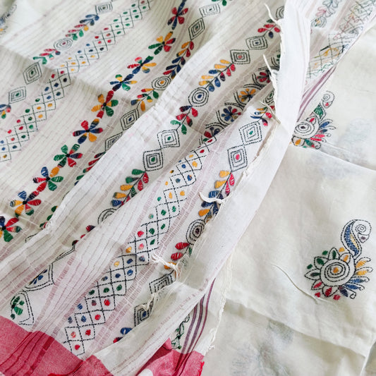 काव्या - Pure Khadi Cotton Kantha Stitch Saree - Saree | Tags: Khadi Cotton Kantha