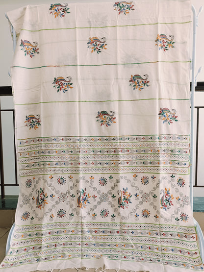 गौरांगी - Handmade Kantha Stitch Khesh Cotton Saree