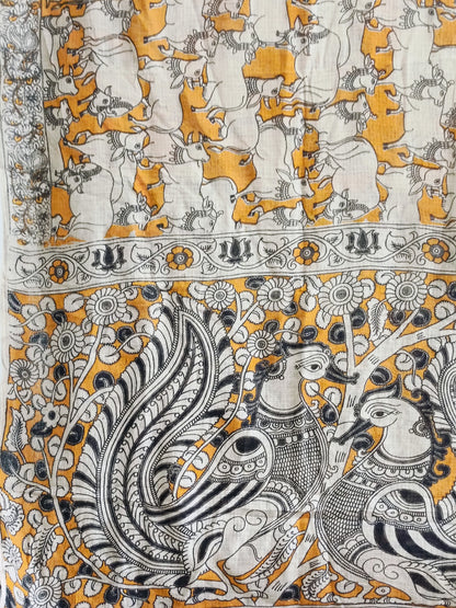रुक्मिणी - Pure Kota Handloom Cotton Handcrafted Kalamkari Sareel